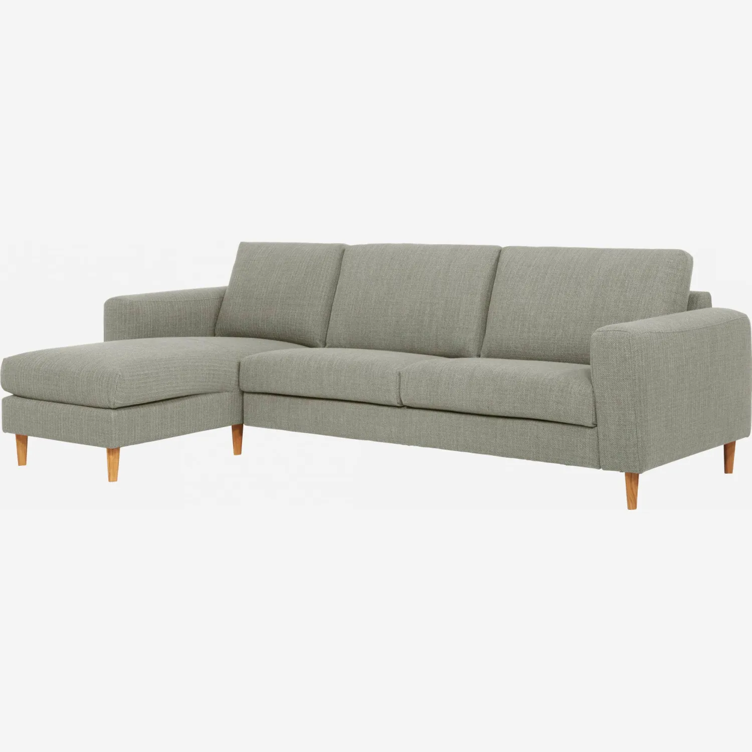 Sofá 3 plazas con chaiselongue izquierda de tela gris claro - confort medio
