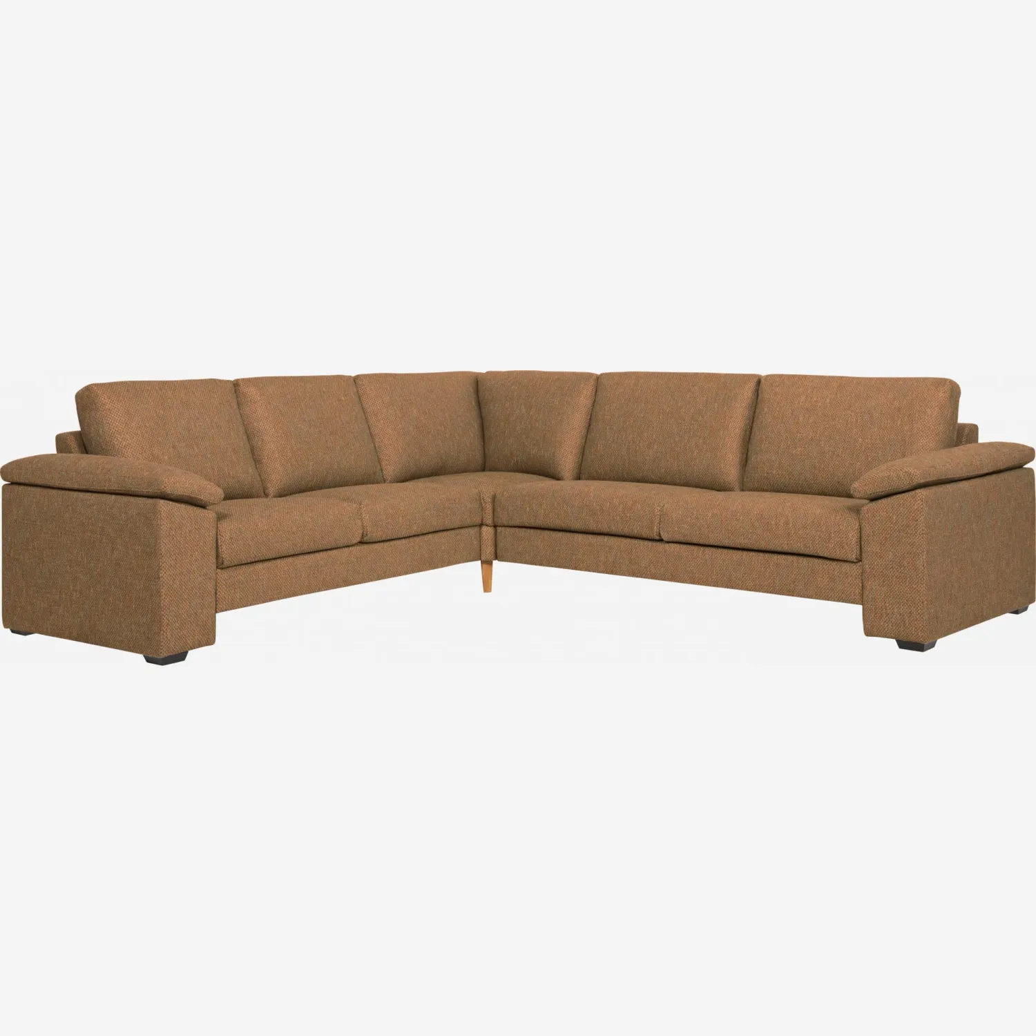 Canapé d'angle 6 places en tissu beige-rouille - confort ferme