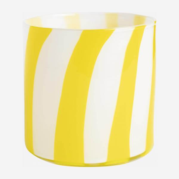 Vase en verre soufflé bouche - 15 x 15 cm - Rayures jaunes
