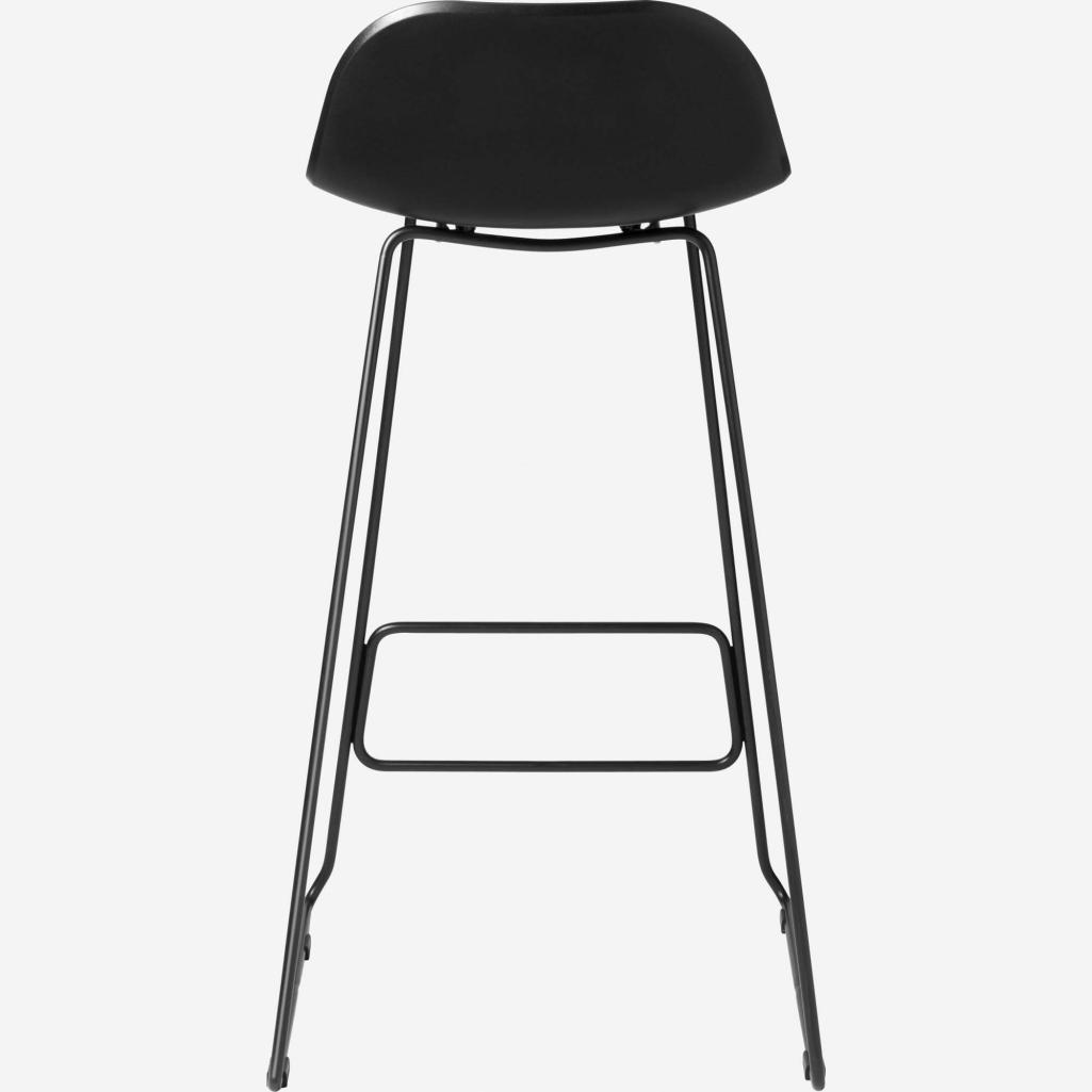 Black high stool in polypropylene and lacquered steel legs