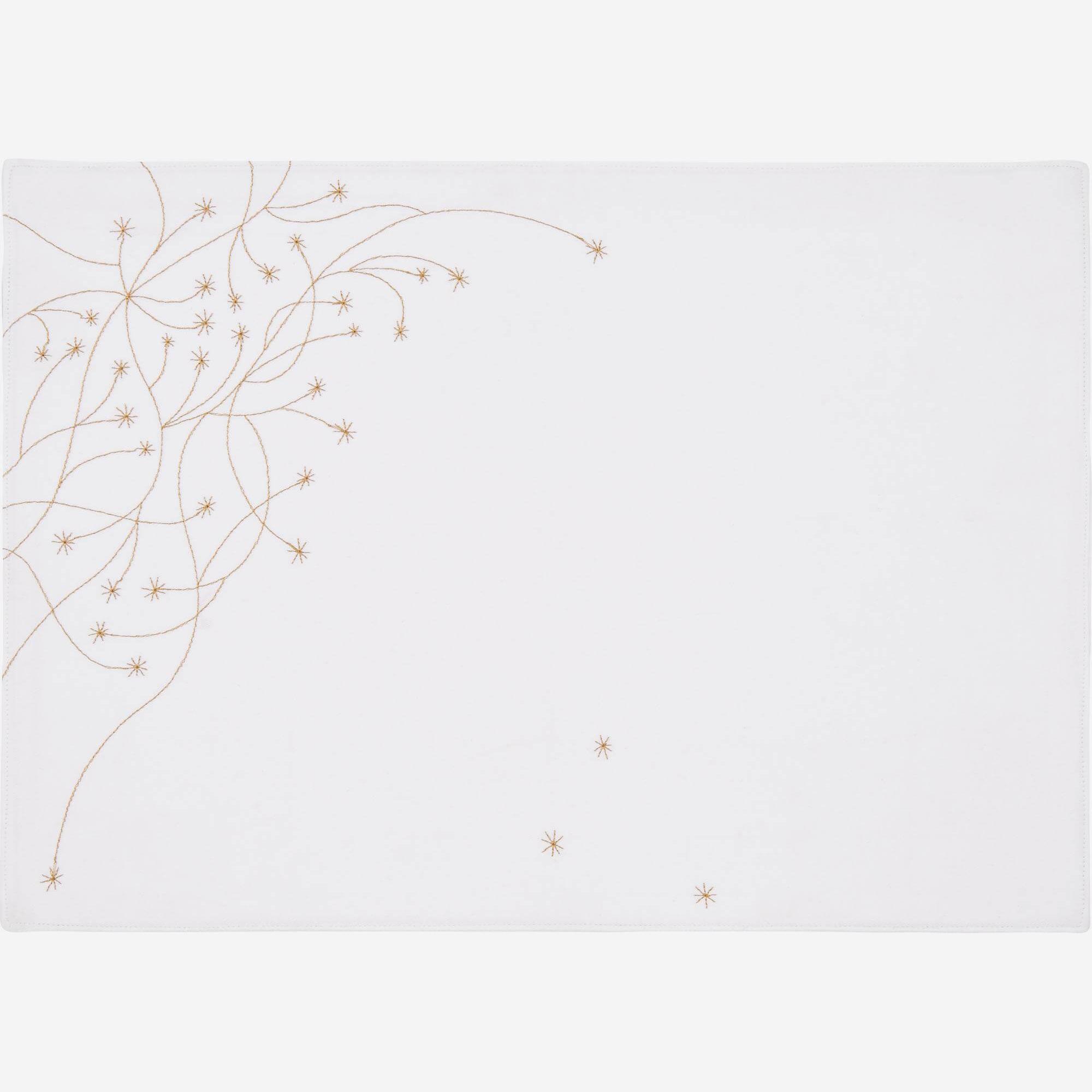 Embroidered placemat made of cotton, white and golden