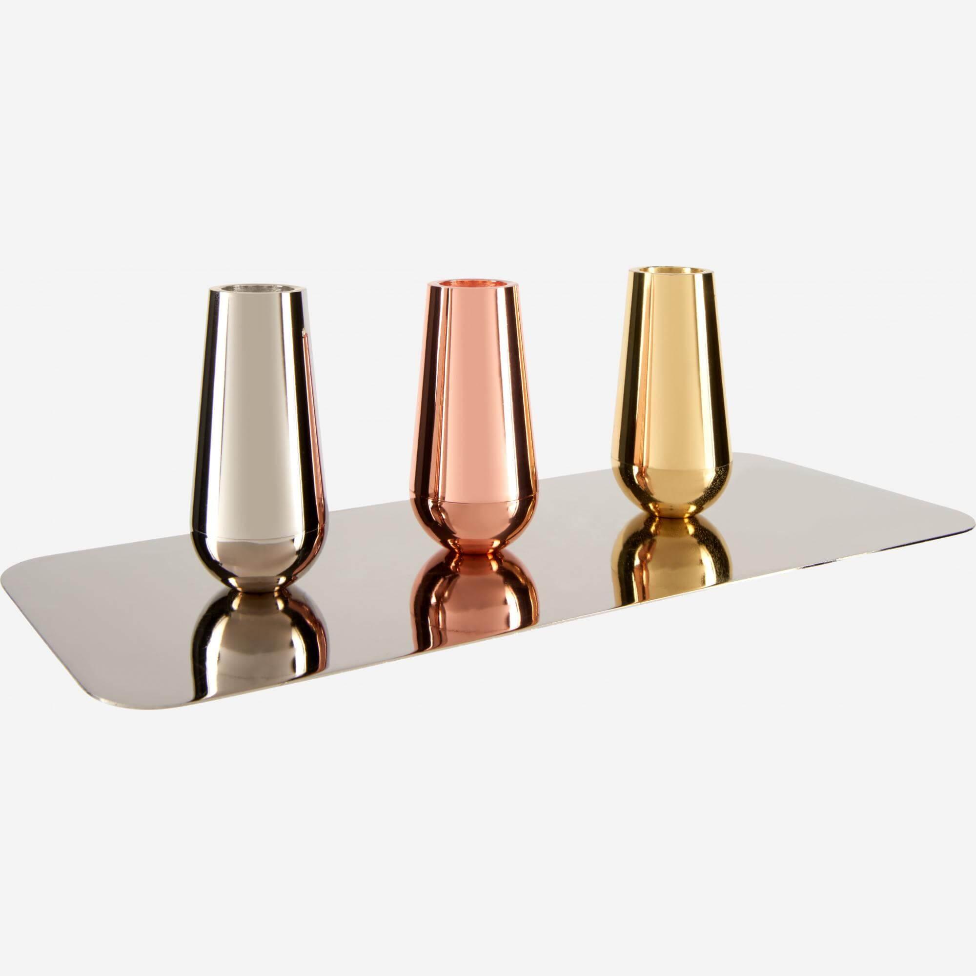 Set of 3 magnetic candle holders made of metal - Design by Spyros Kizis