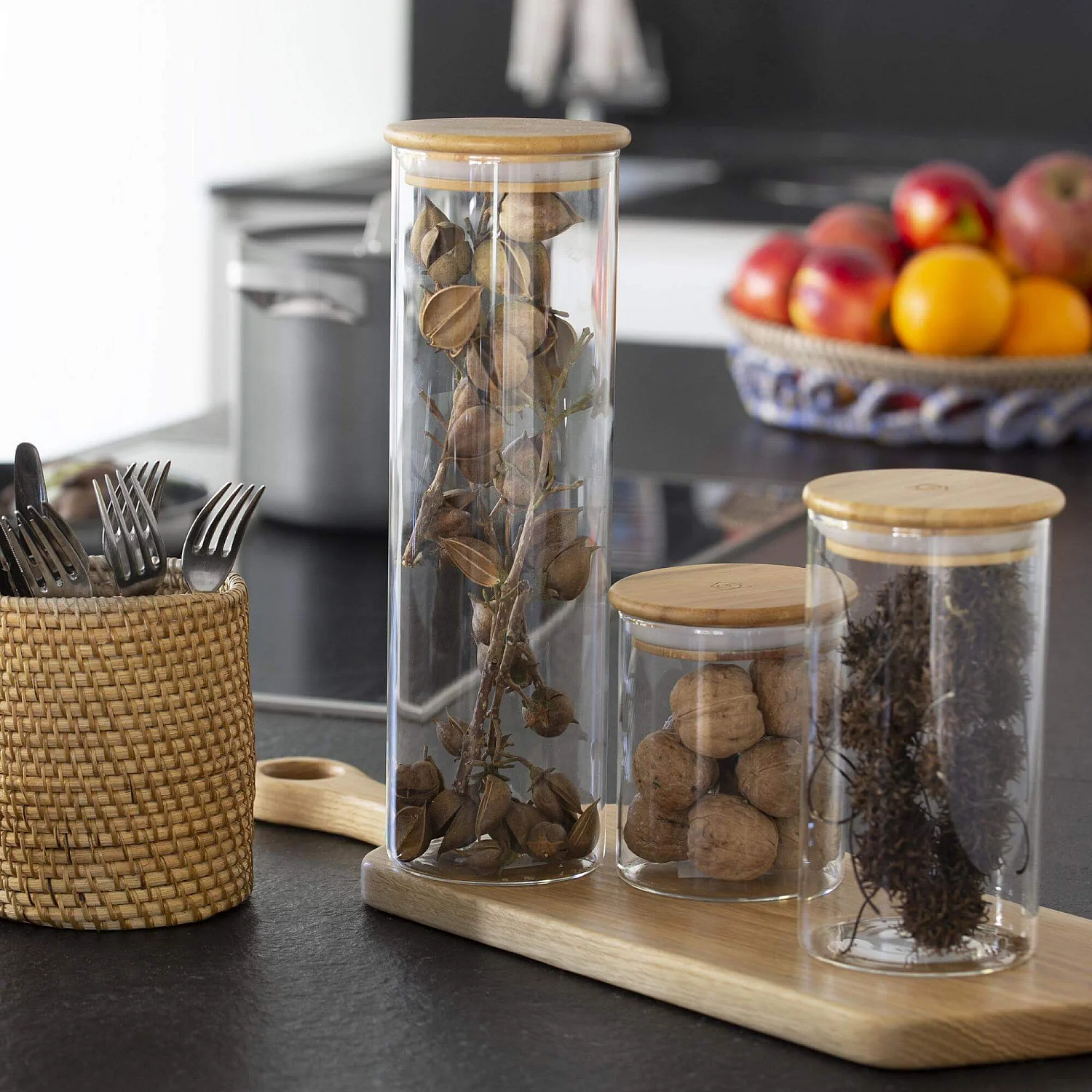 Bocal en verre et bambou - 10 x 31 cm - 3