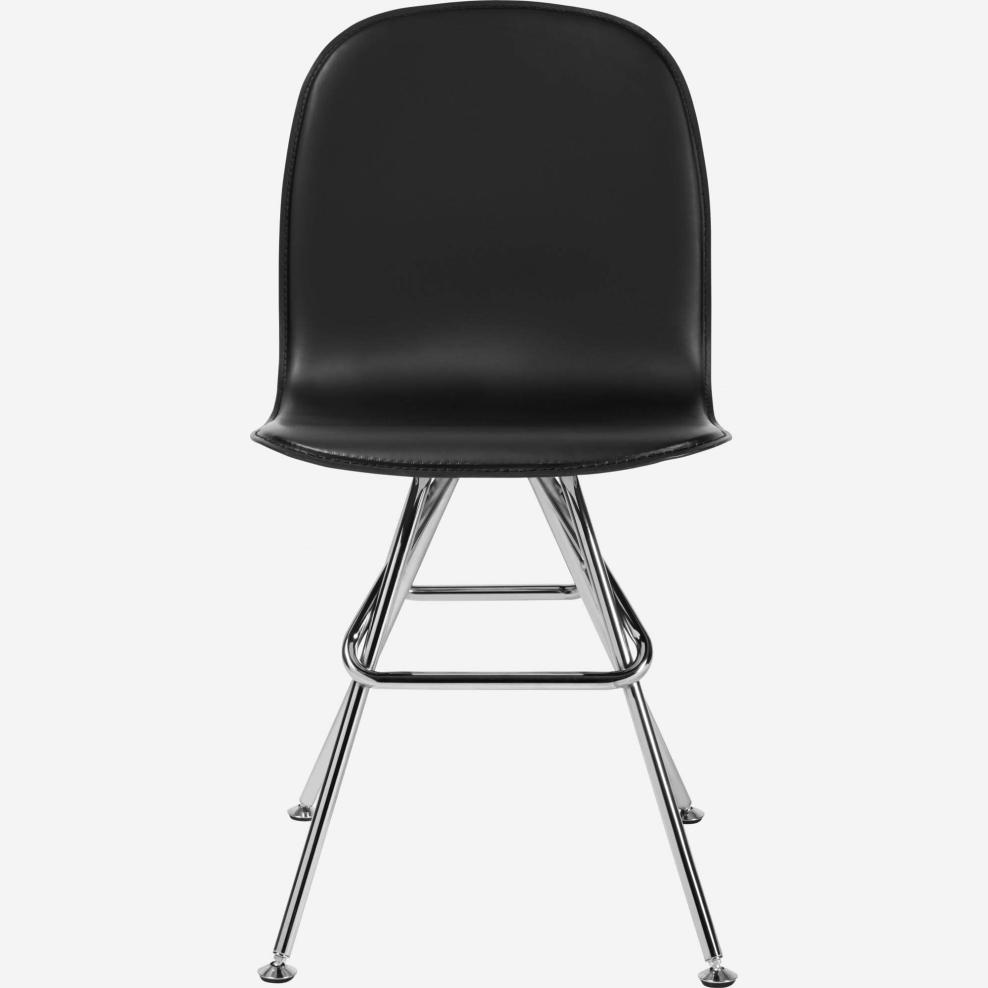 Leather chair - Black - Chrome steel legs