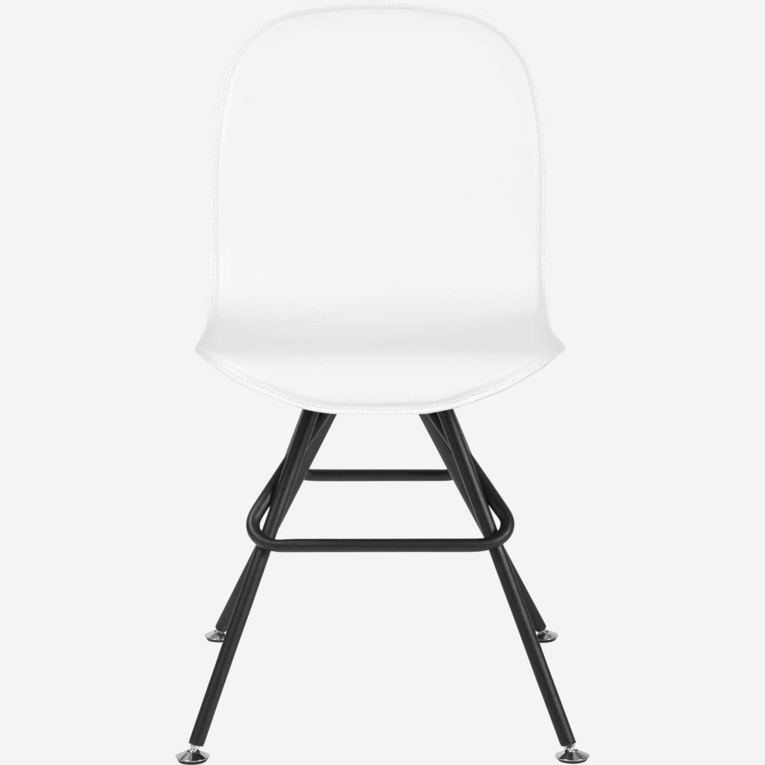 Chair with white faux leather cover and black steel legs