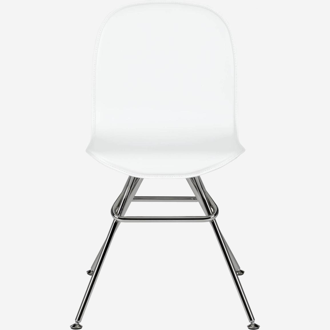 Chair with white faux leather cover and chrome steel legs