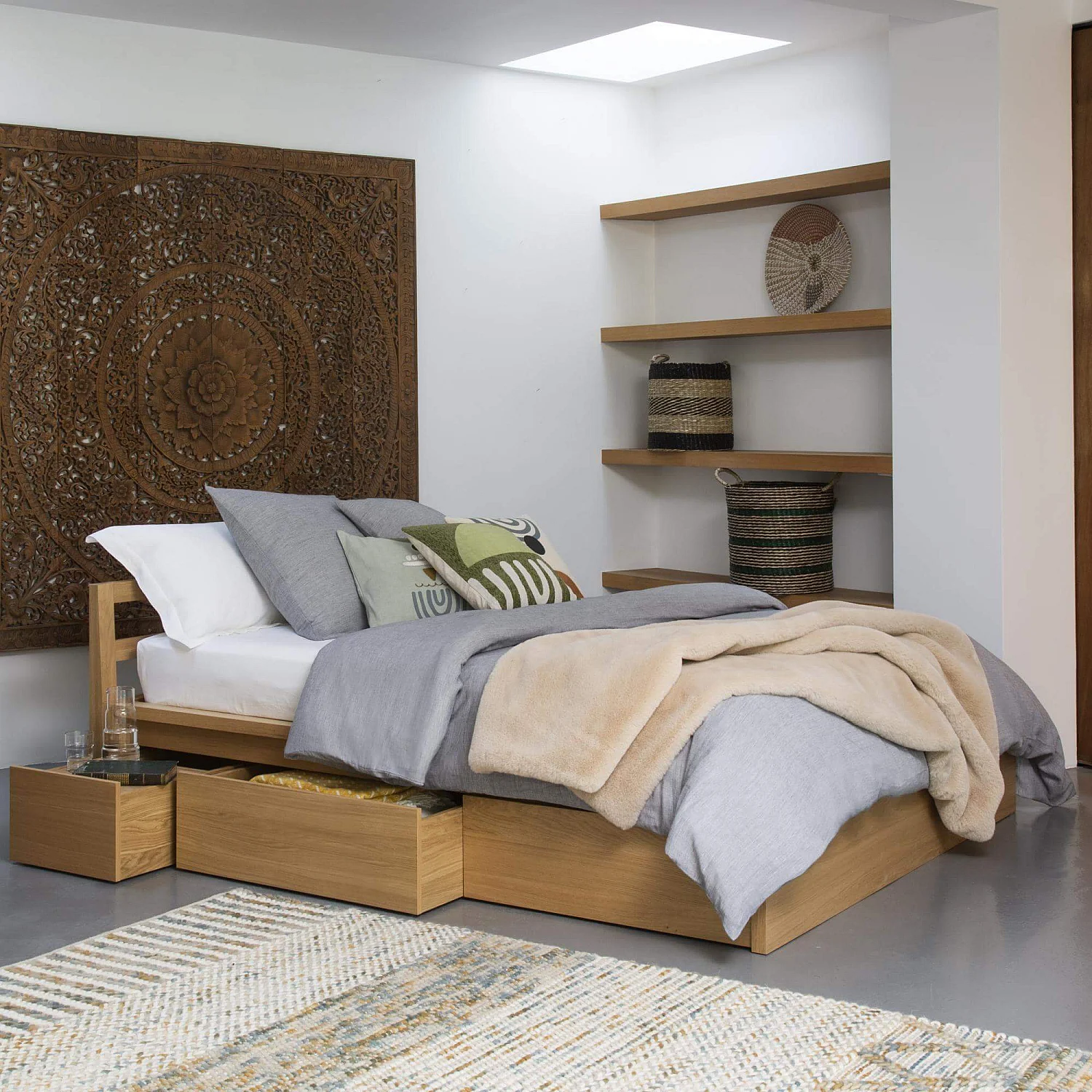 Lit 160 x 200 cm avec rangements en chêne - Naturel - 3