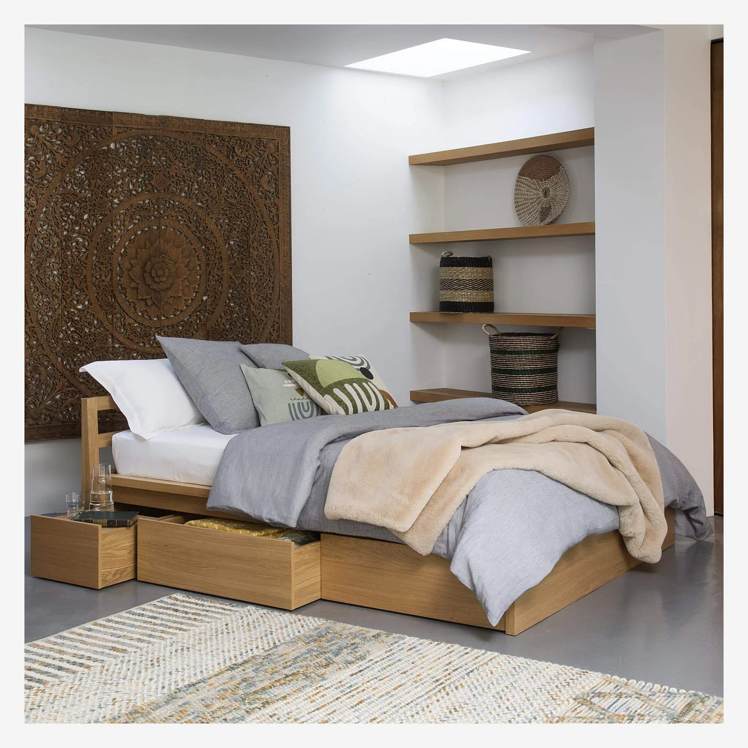 Letto 160x200 con vano contenitore in rovere - 9