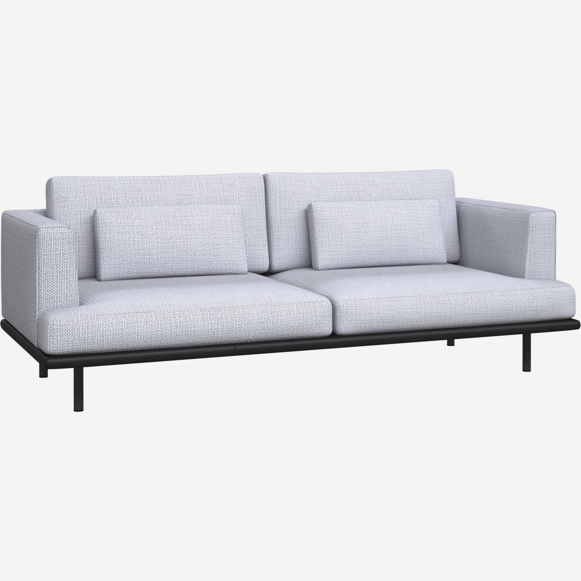 3-seater sofa in Fasoli grey sky fabric with black leather base