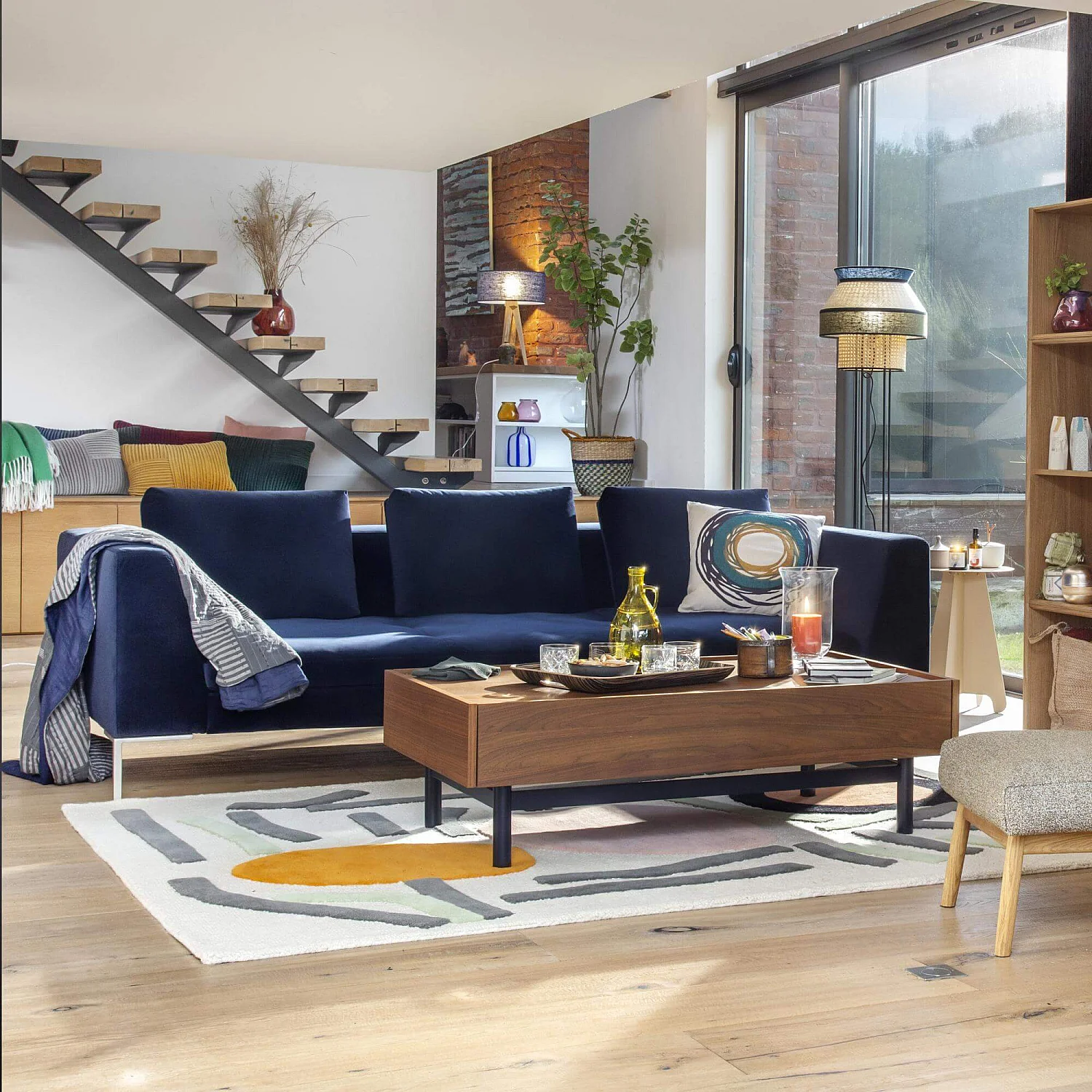 Divano a 3 posti in velluto Blu inchiostro - 1