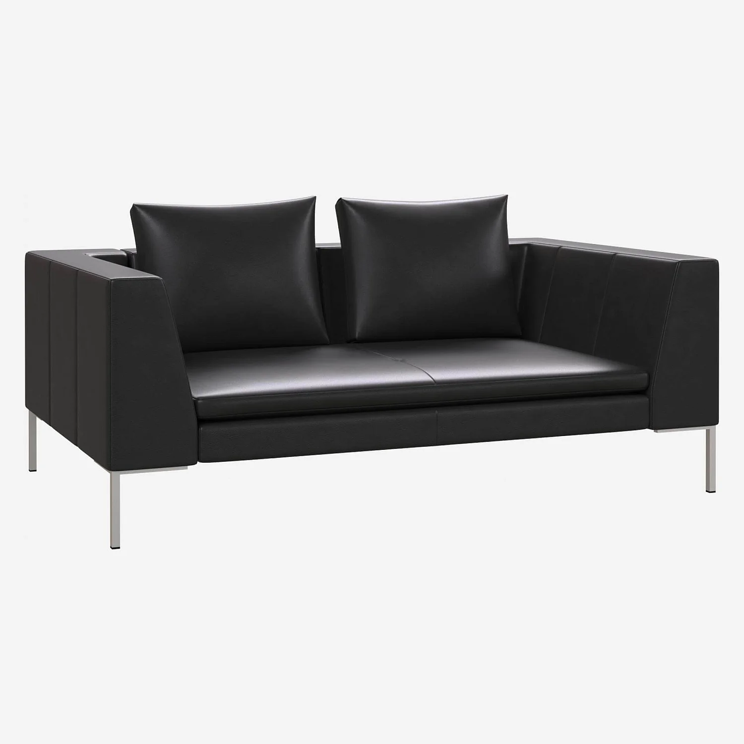 2 seater sofa in Savoy semi-aniline leather, platin black - 1