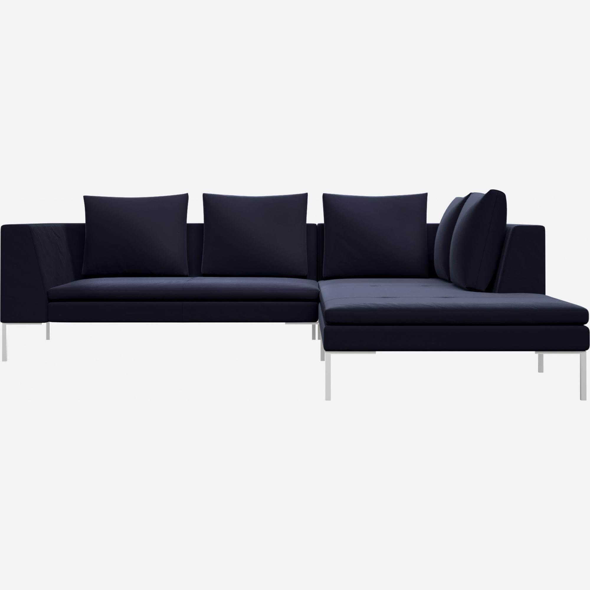 2-Sitzer-Sofa mit Chaiselongue rechts aus Samt - Tintenblau