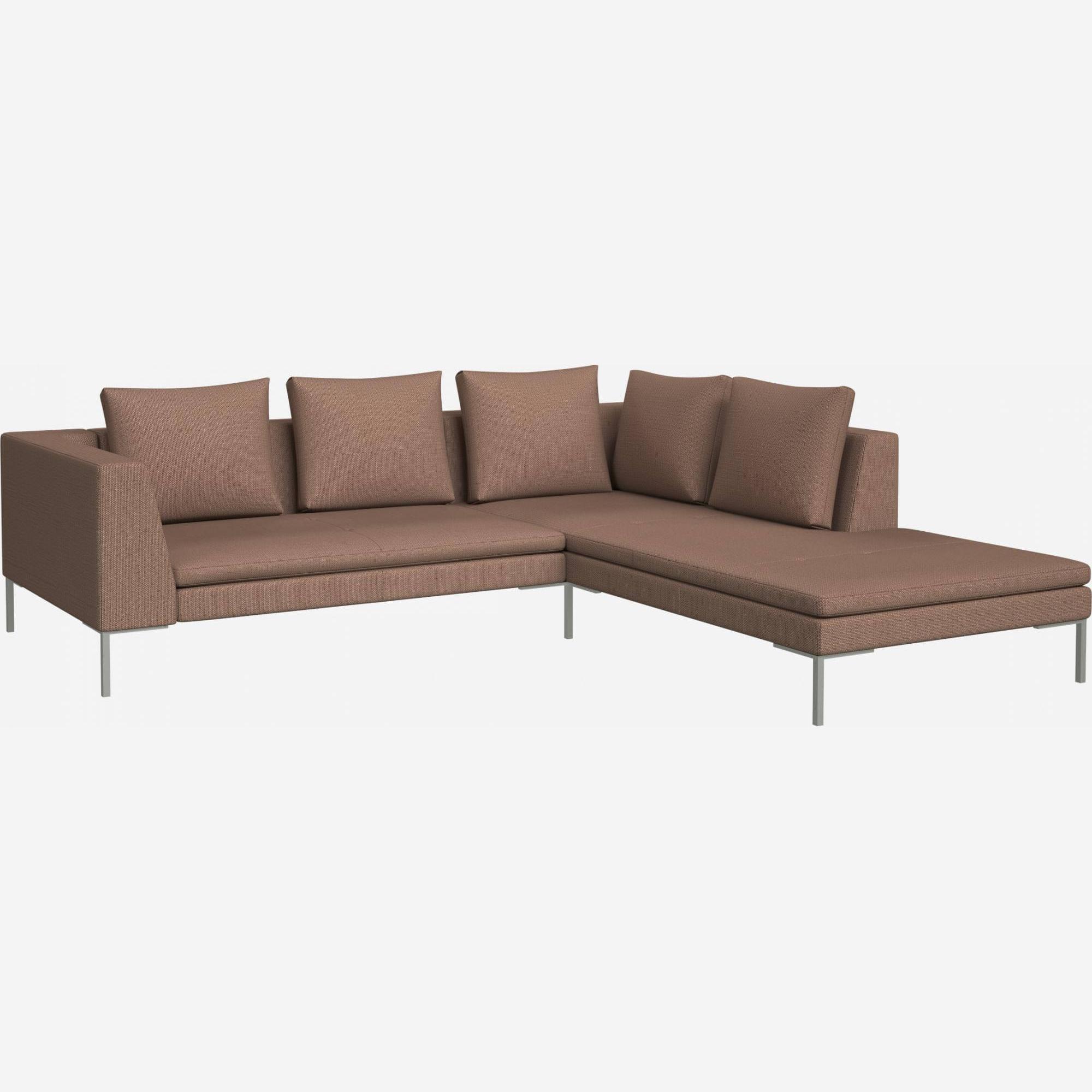 2 seater sofa with chaise longue on the right in Fasoli fabric, jatoba brown 