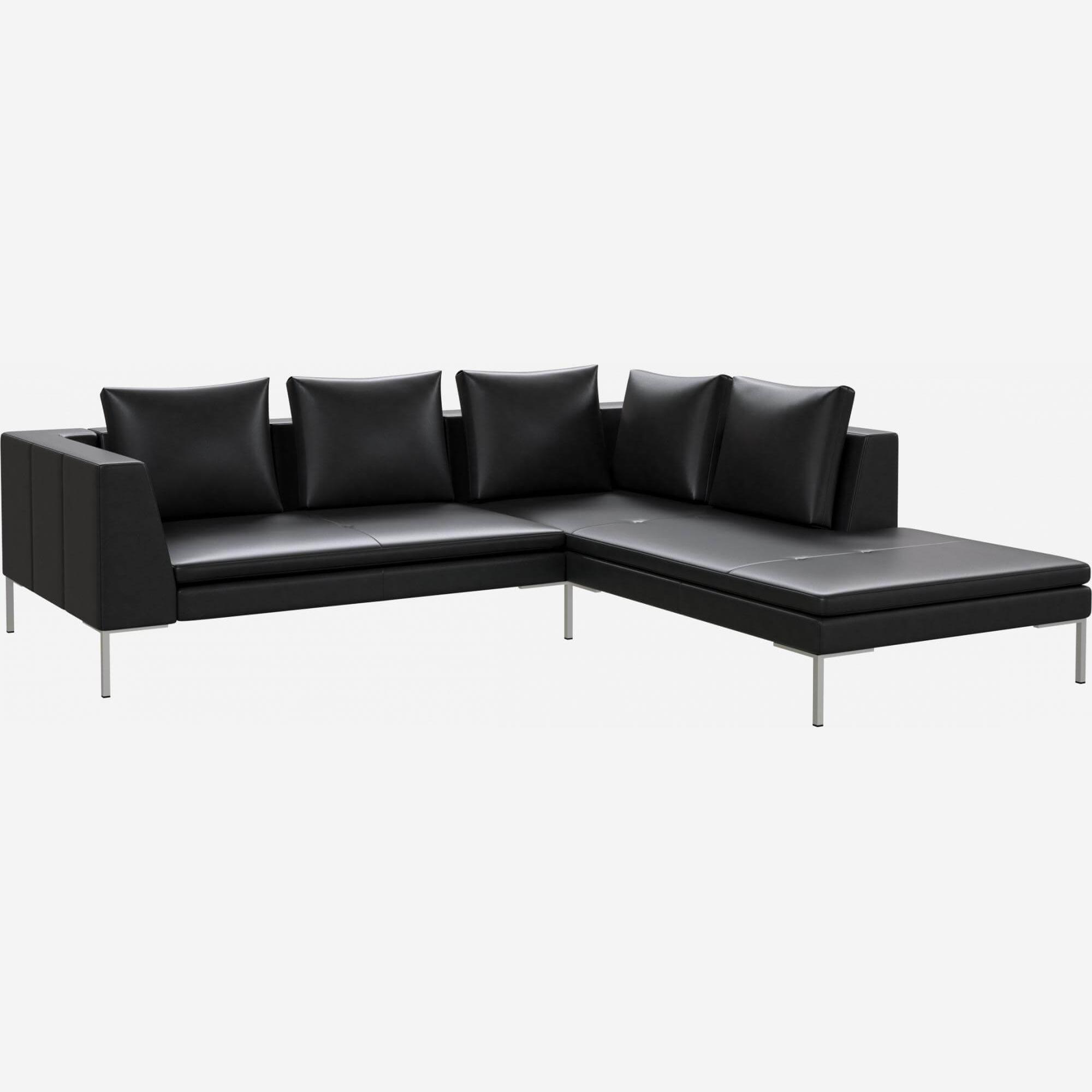 2-Sitzer-Sofa mit Chaiselongue rechts aus Savoy-Leder - Obsidianschwarz