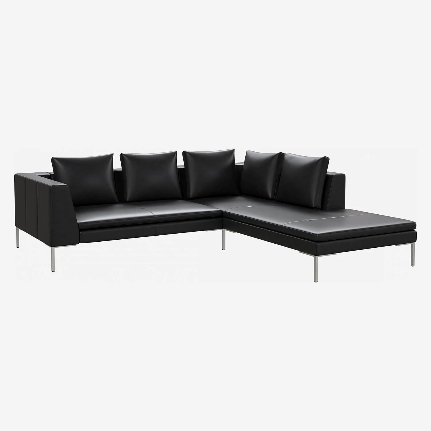 2-Sitzer-Sofa mit Chaiselongue rechts aus Savoy-Leder - Obsidianschwarz - 1