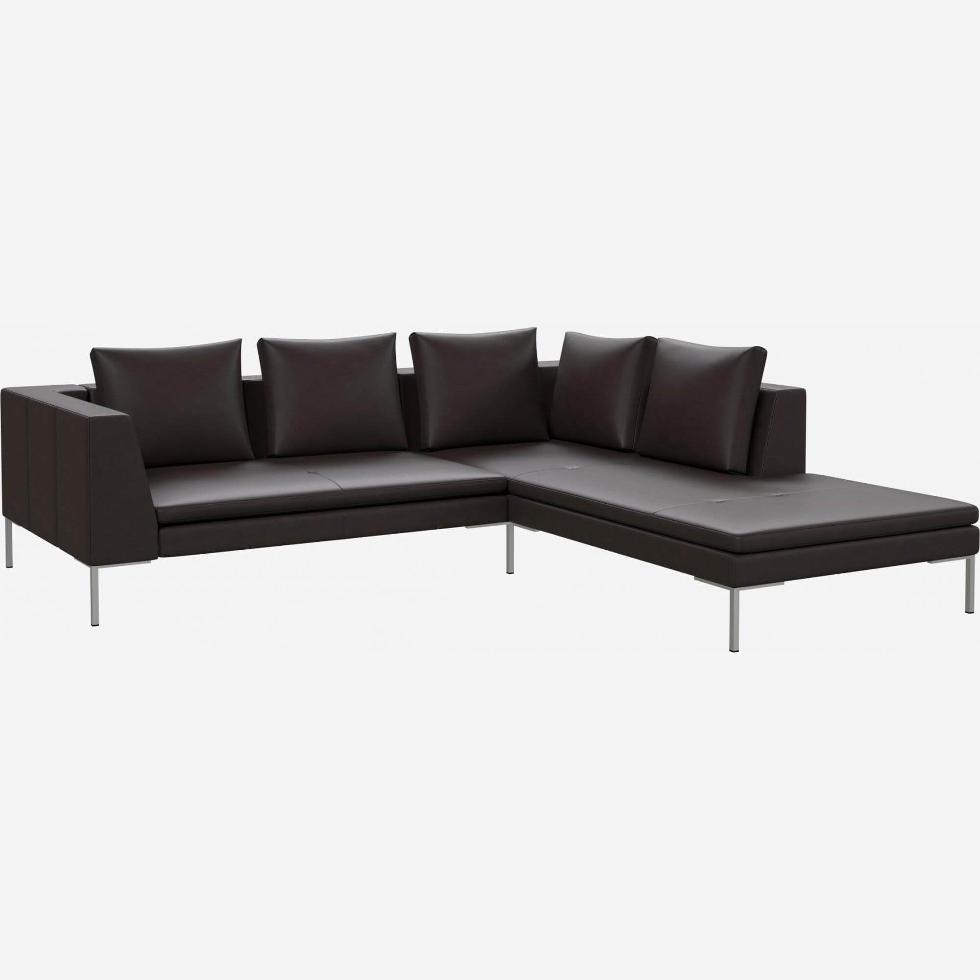 2-Sitzer-Sofa mit Chaiselongue rechts aus Savoy-Leder - Kaffeebraun