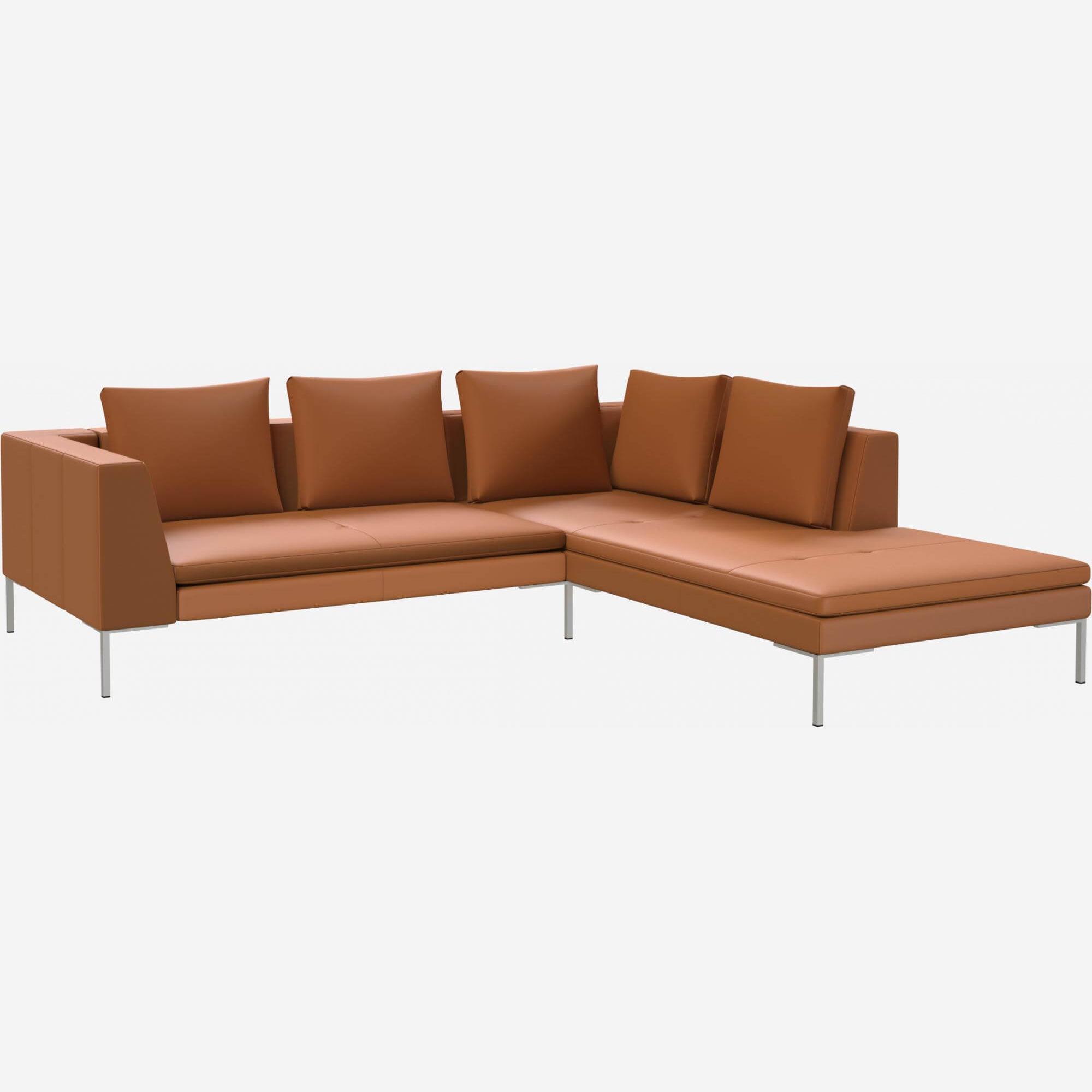 2-Sitzer-Sofa mit Chaiselongue rechts aus Savoy-Leder - Cognacbraun