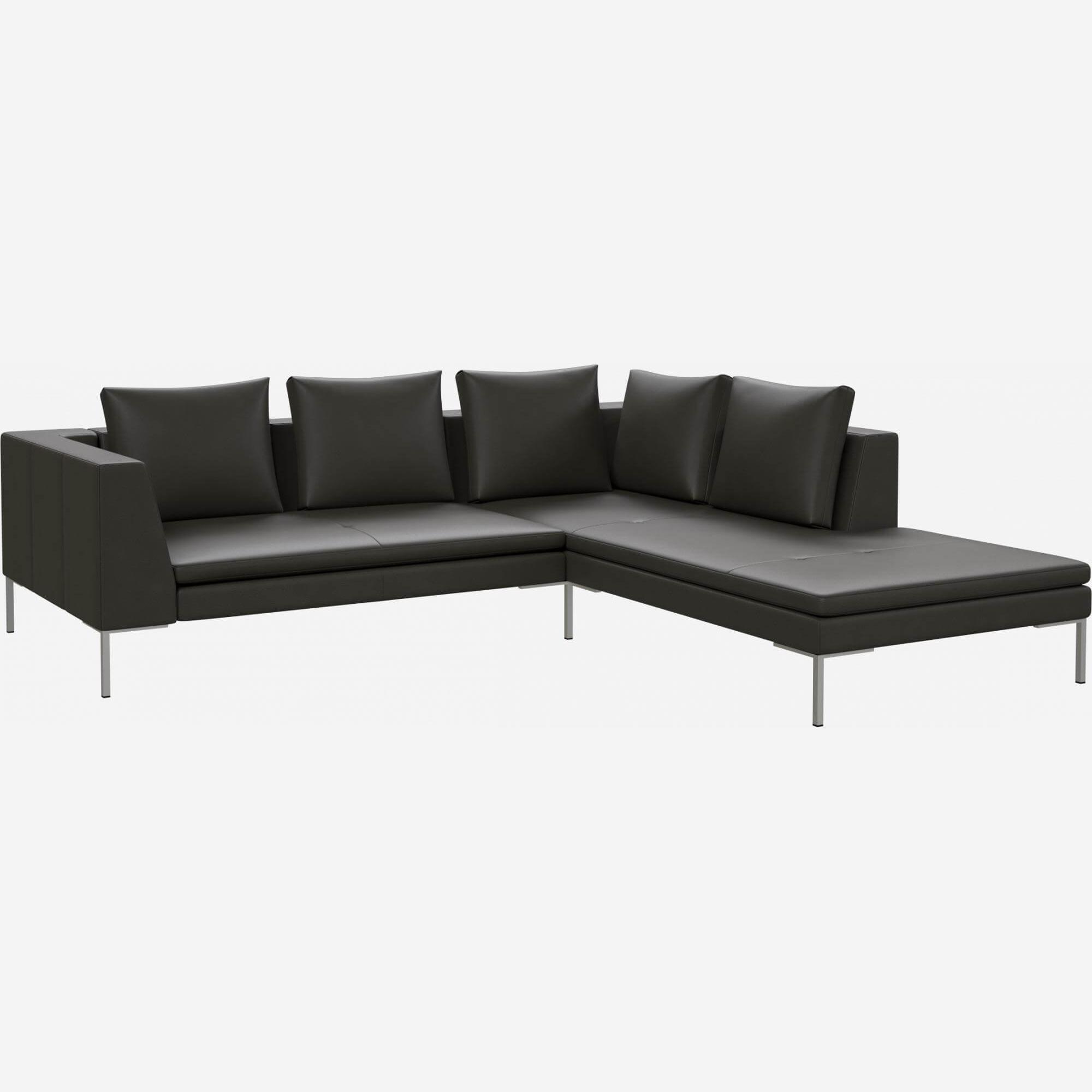 2-Sitzer-Sofa mit Chaiselongue rechts aus Savoy-Leder - Schiefergrau