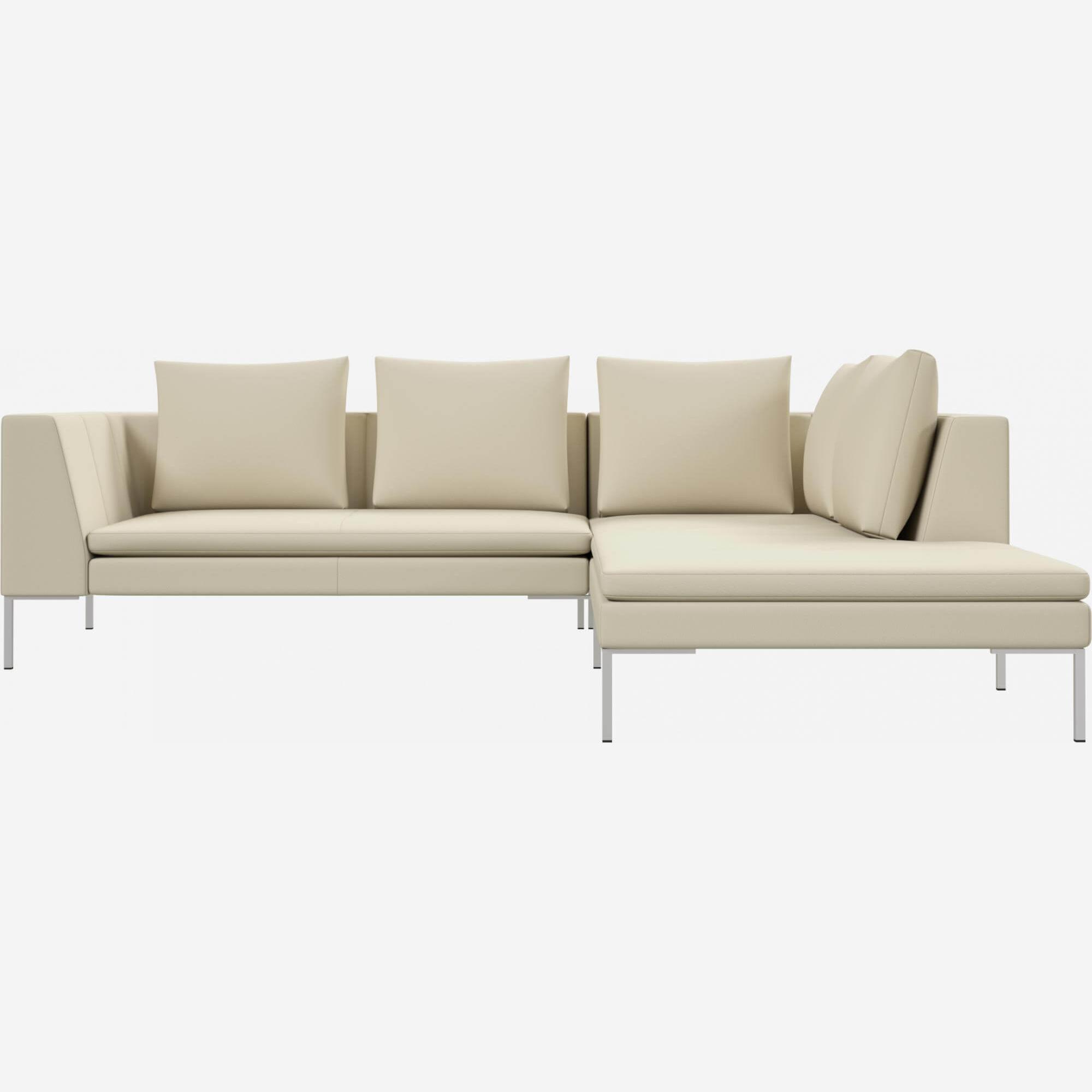 2-Sitzer-Sofa mit Chaiselongue rechts aus Savoy-Leder - Alabasterweiß