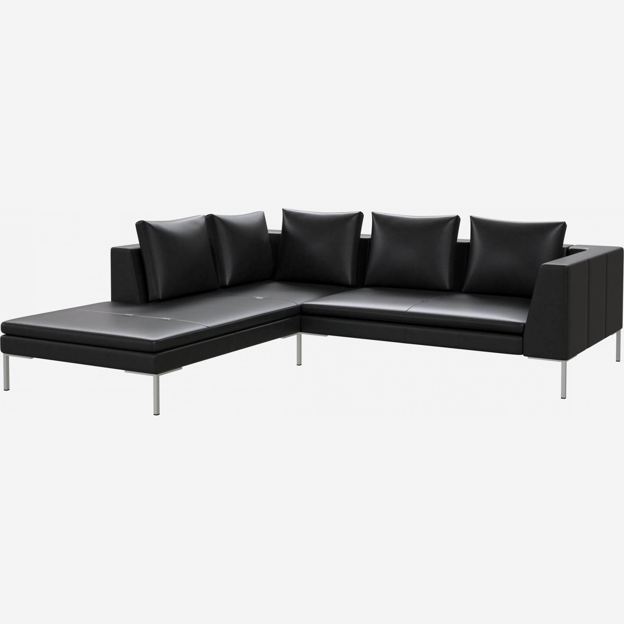 2 seater sofa with chaise longue on the left in Savoy semi-aniline leather, platin black 