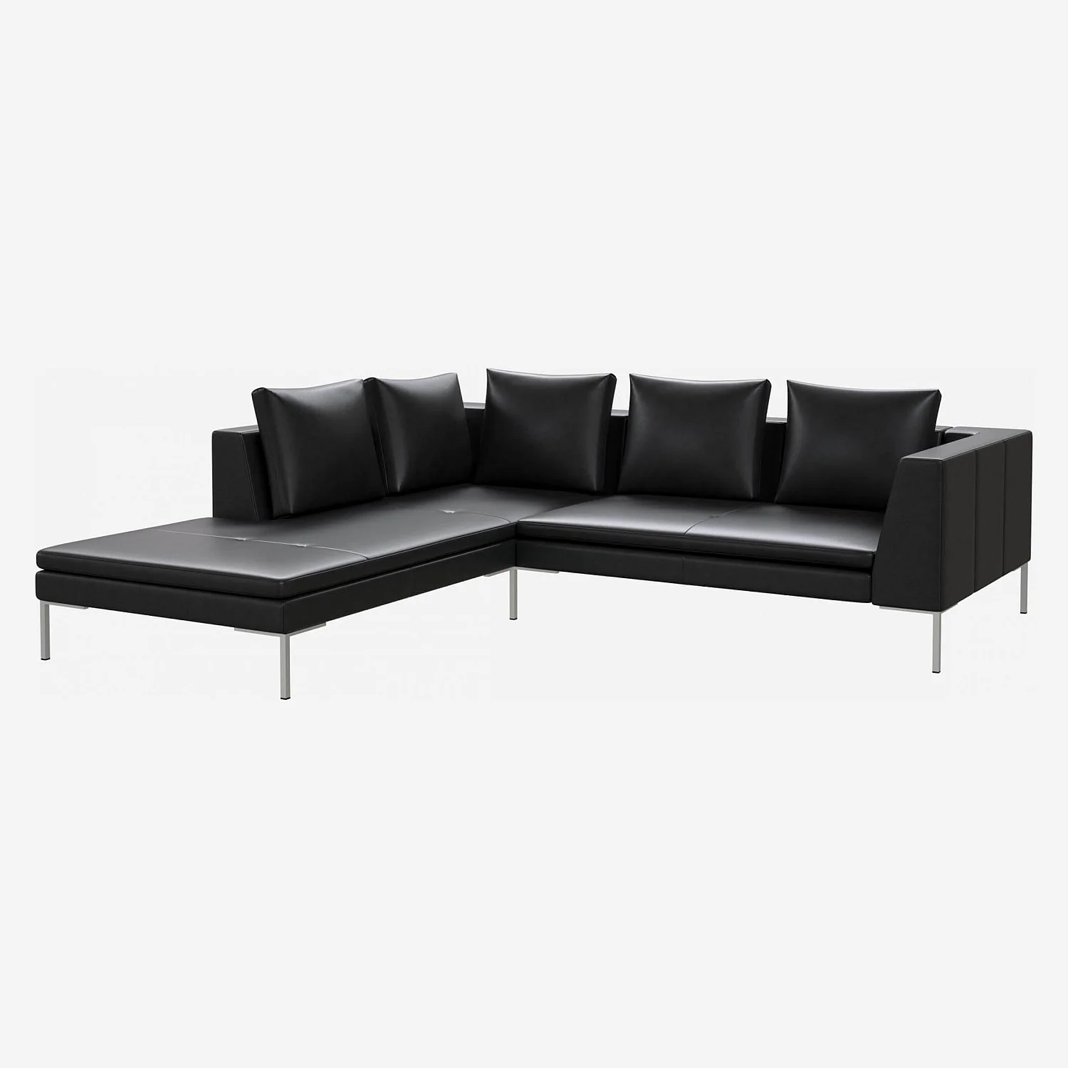 2-Sitzer-Sofa mit Chaiselongue links aus Savoy-Leder - Obsidianschwarz - 1