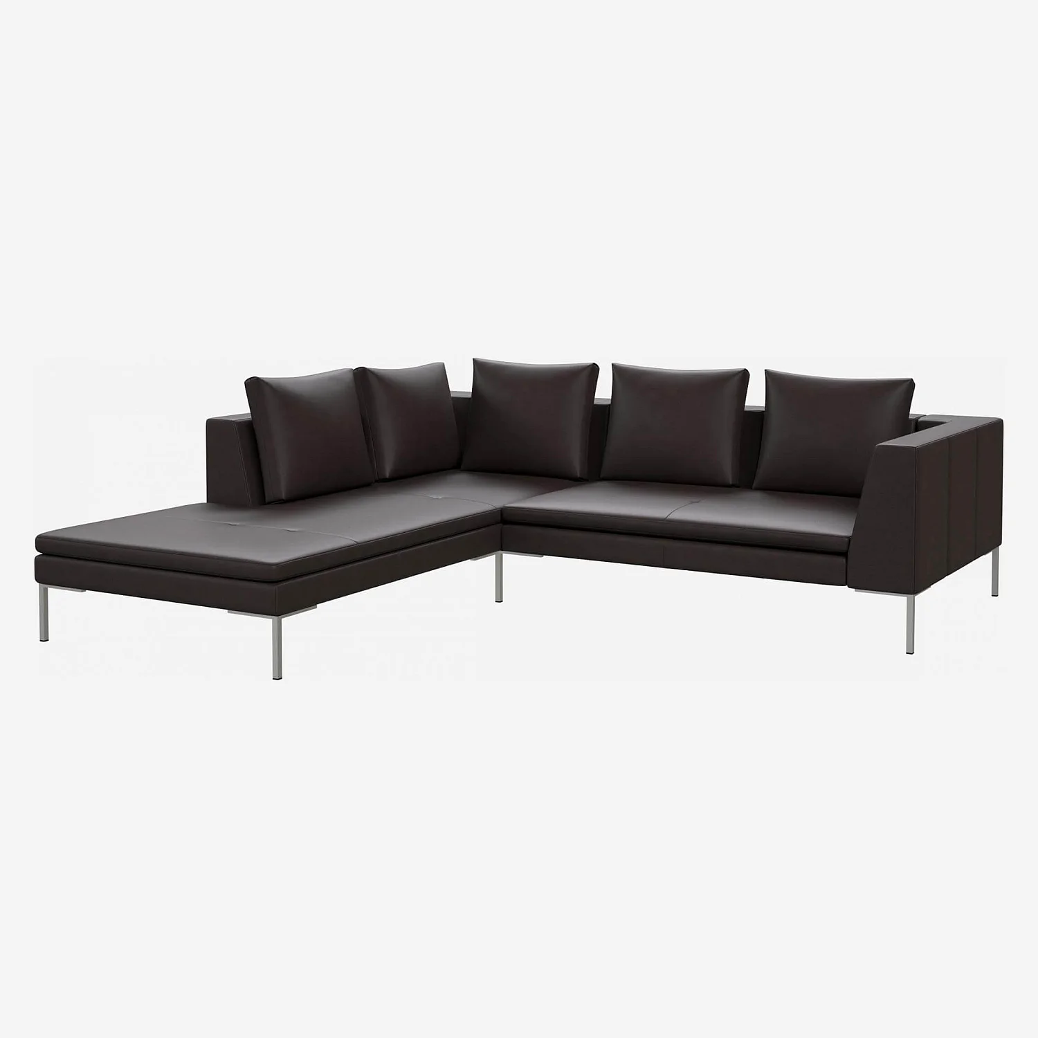2-Sitzer-Sofa mit Chaiselongue links aus Savoy-Leder - Kaffeebraun - 1