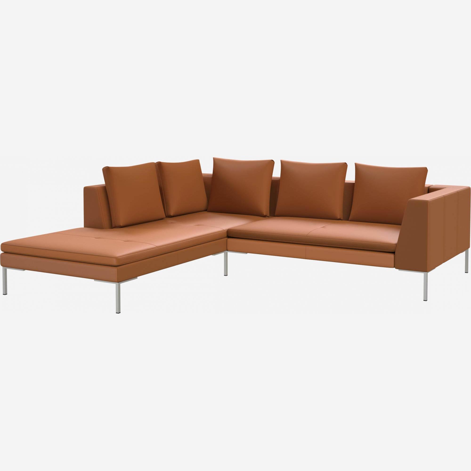 2 seater sofa with chaise longue on the left in Savoy semi-aniline leather, cognac 