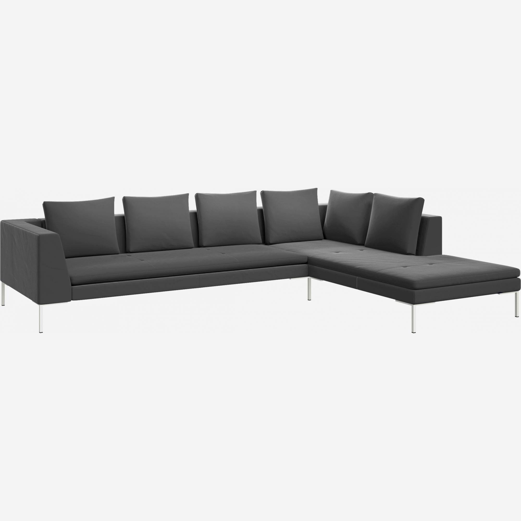 3-Sitzer-Sofa mit Chaiselongue rechts aus Samt - Schiefergrau