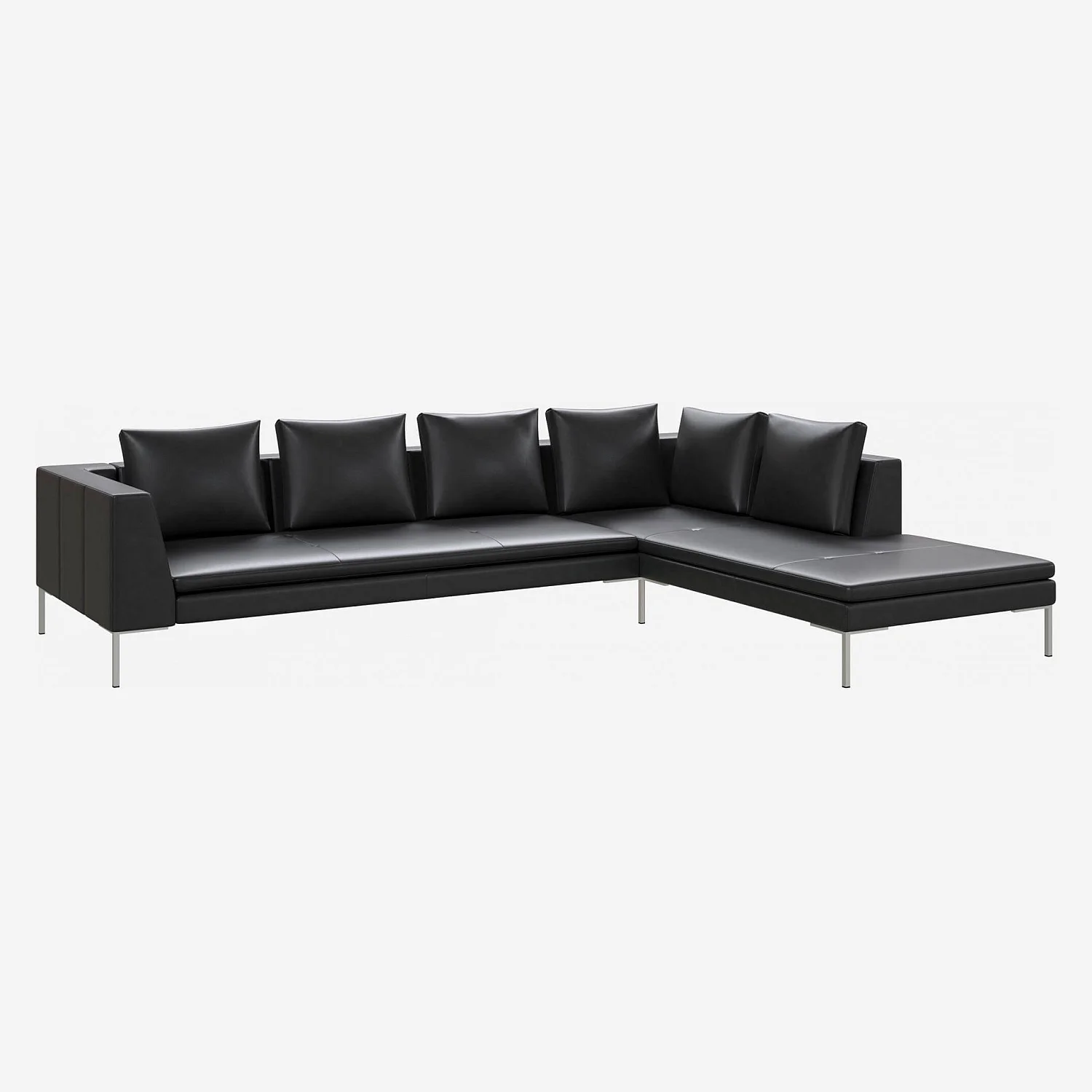 3-Sitzer-Sofa mit Chaiselongue rechts aus Savoy-Leder - Obsidianschwarz - 1