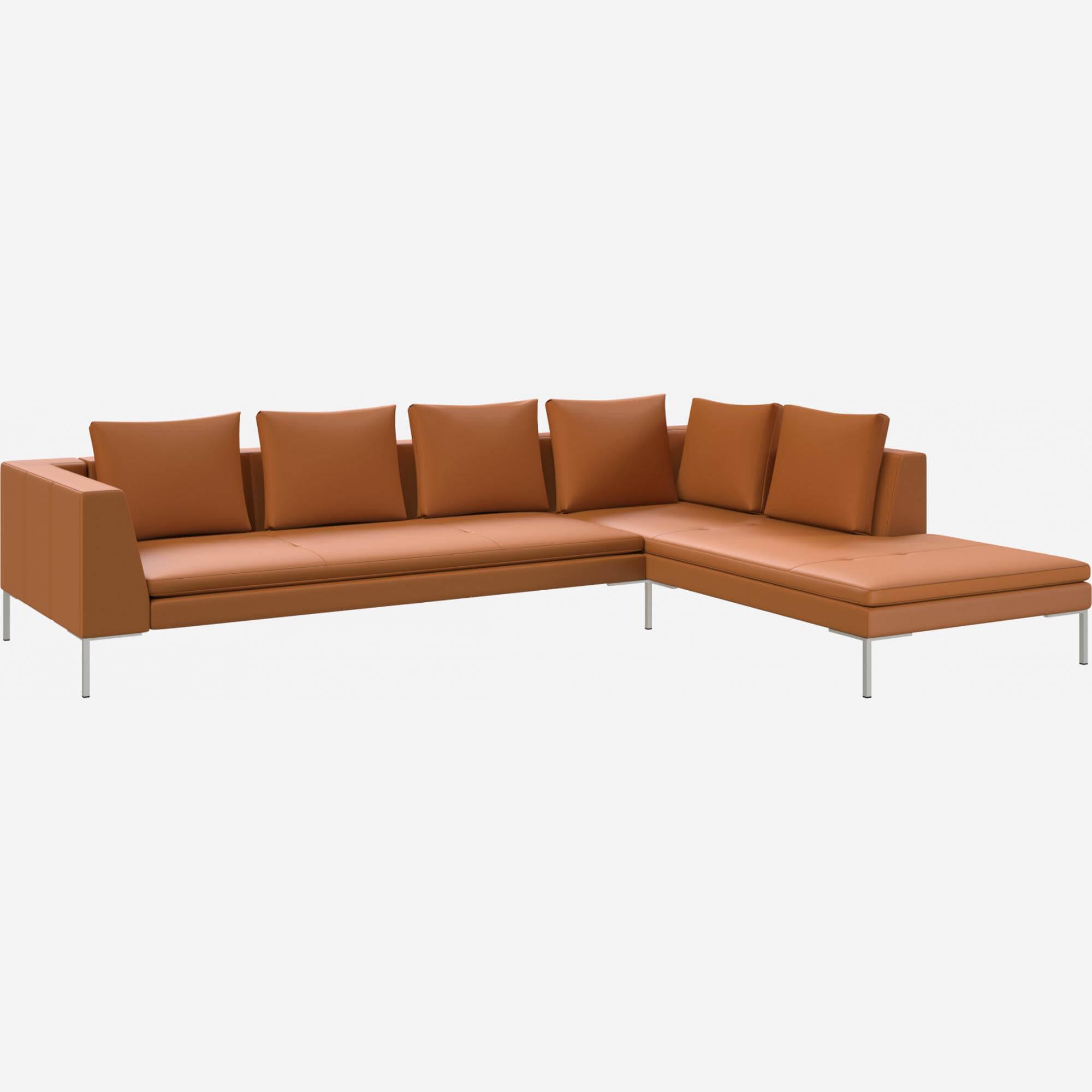 3-Sitzer-Sofa mit Chaiselongue rechts aus Savoy-Leder - Cognacbraun