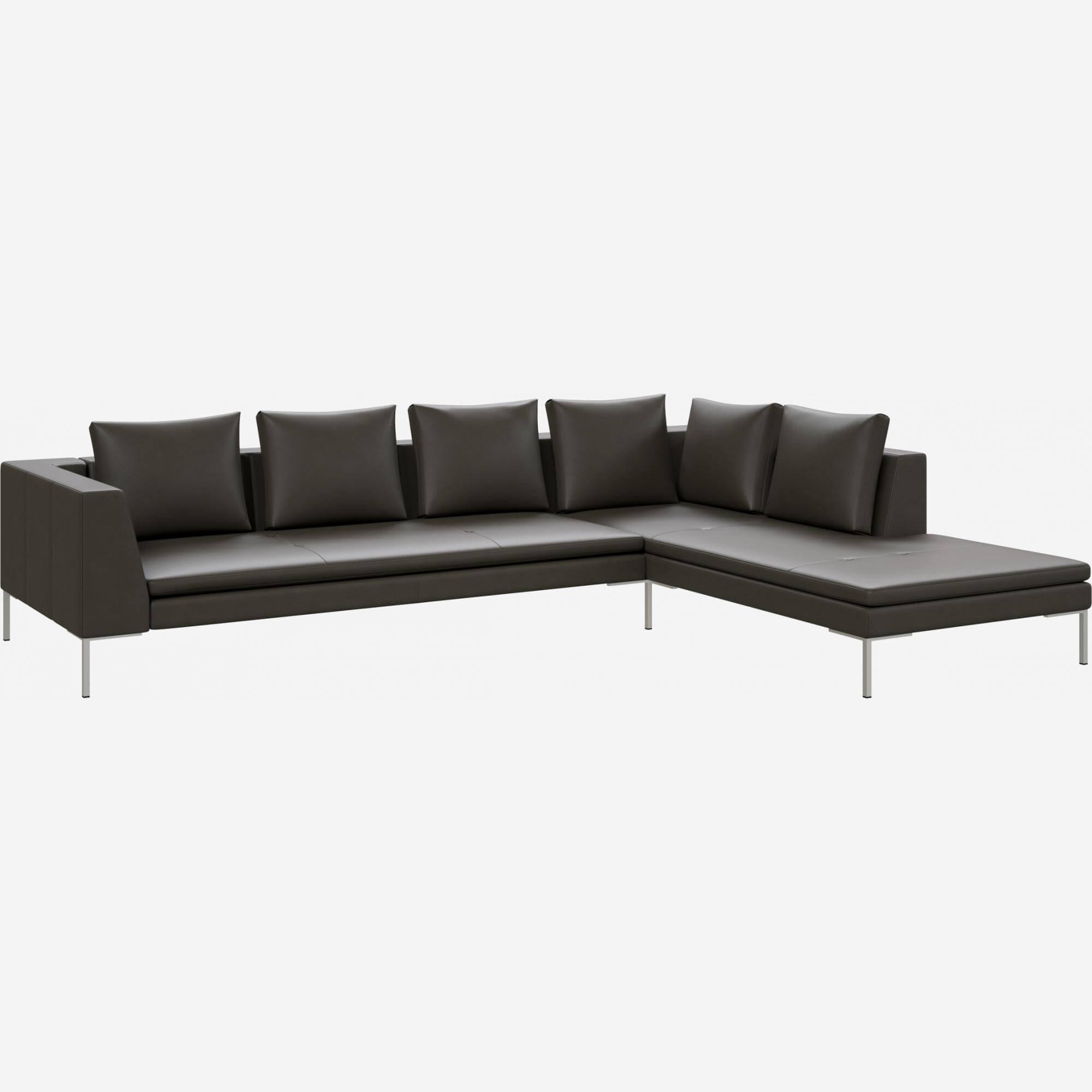 3-Sitzer-Sofa mit Chaiselongue rechts aus Savoy-Leder - Schiefergrau