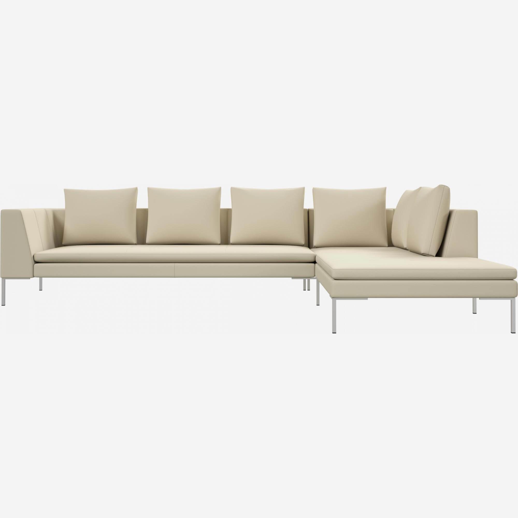 3-Sitzer-Sofa mit Chaiselongue rechts aus Savoy-Leder - Alabasterweiß