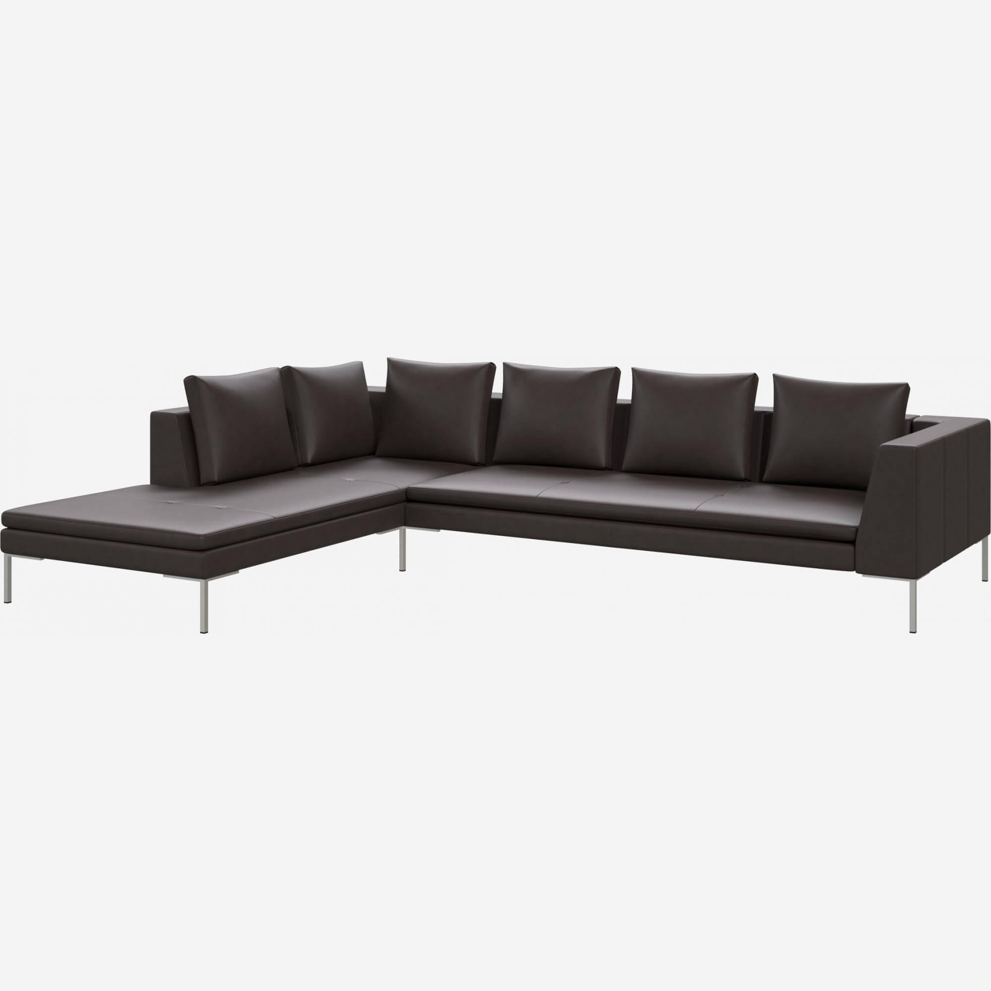 3 seater sofa with chaise longue on the left in Savoy semi-aniline leather, dark brown amaretto 