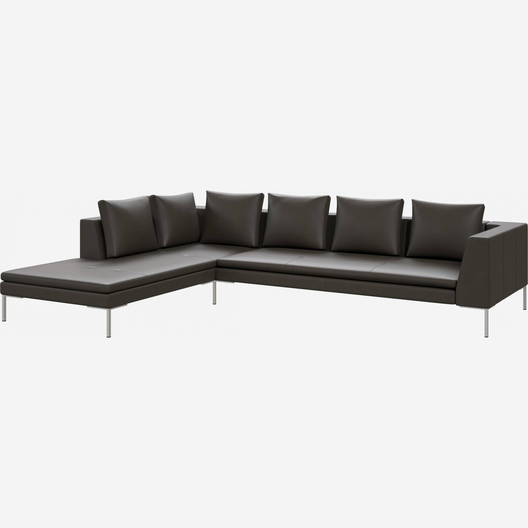 3-Sitzer-Sofa mit Chaiselongue links aus Savoy-Leder - Schiefergrau