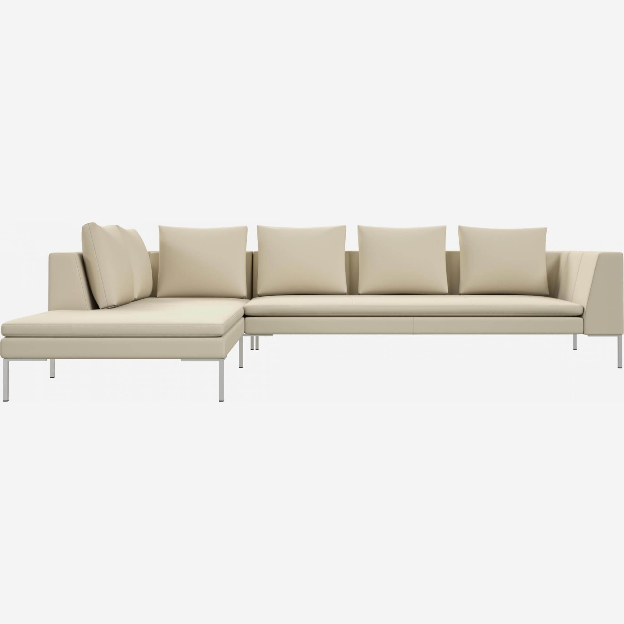 3-Sitzer-Sofa mit Chaiselongue links aus Savoy-Leder - Alabasterweiß