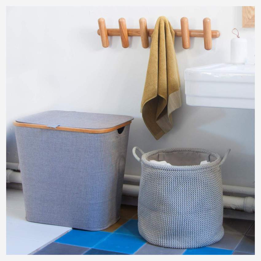 Large bamboo and fabric laundry basket - Grey
