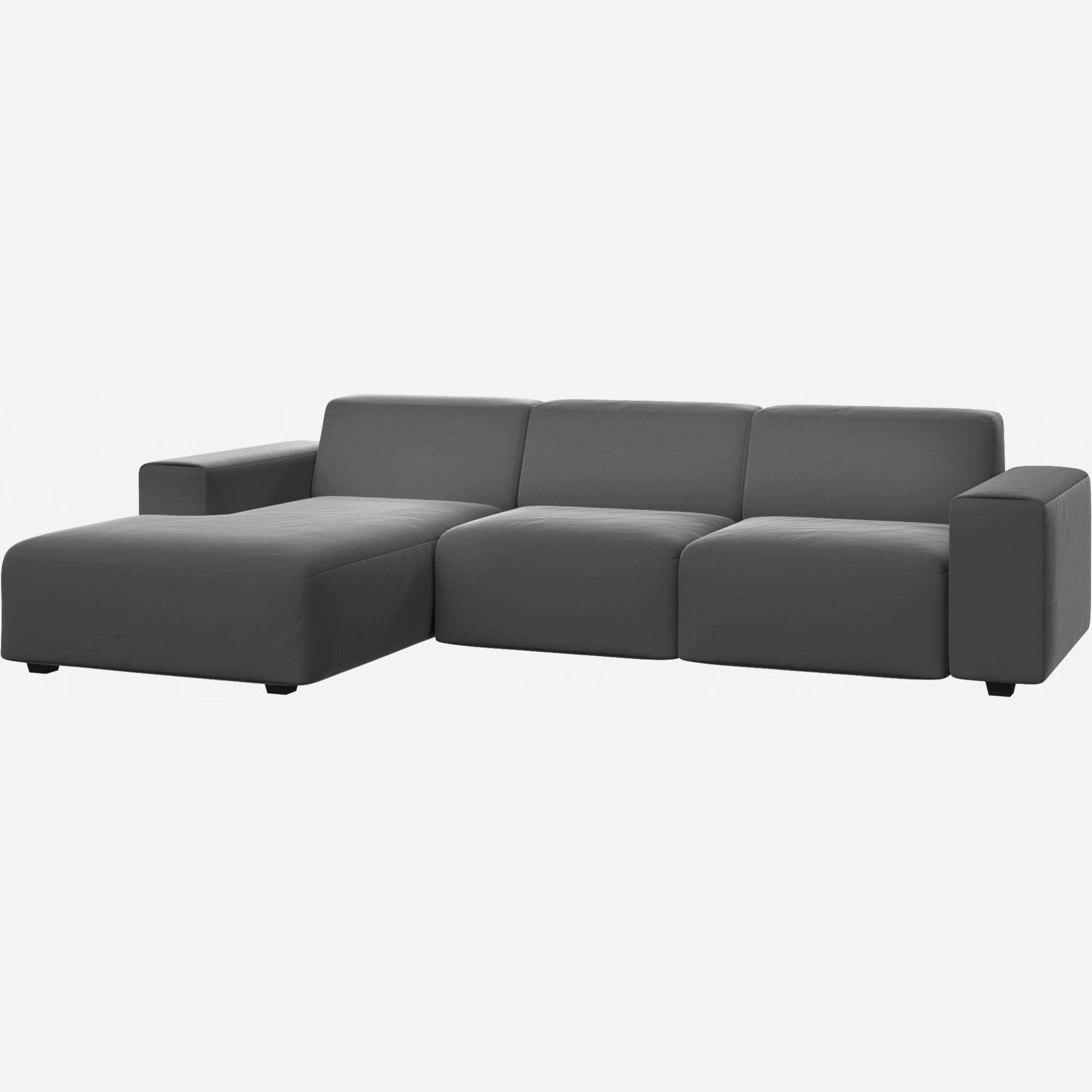 Velvet 3-seater sofa with left chaise longue - Silver grey