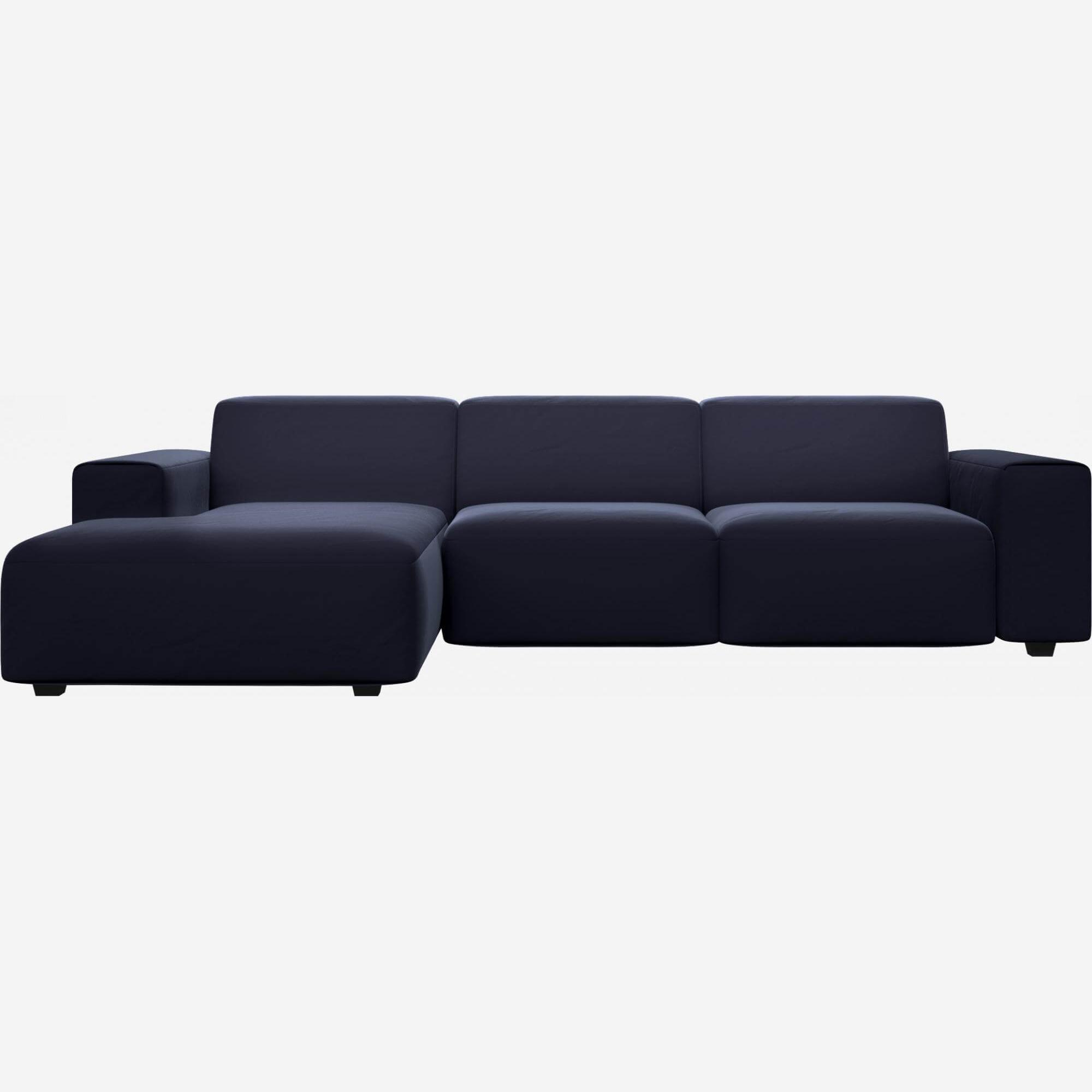 Velvet 3-seater sofa with left chaise longue - Navy blue