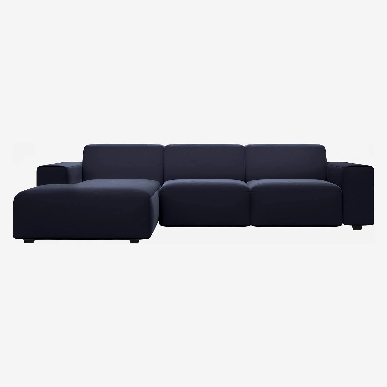 Canapé d'angle gauche en velours - Bleu encre - 1