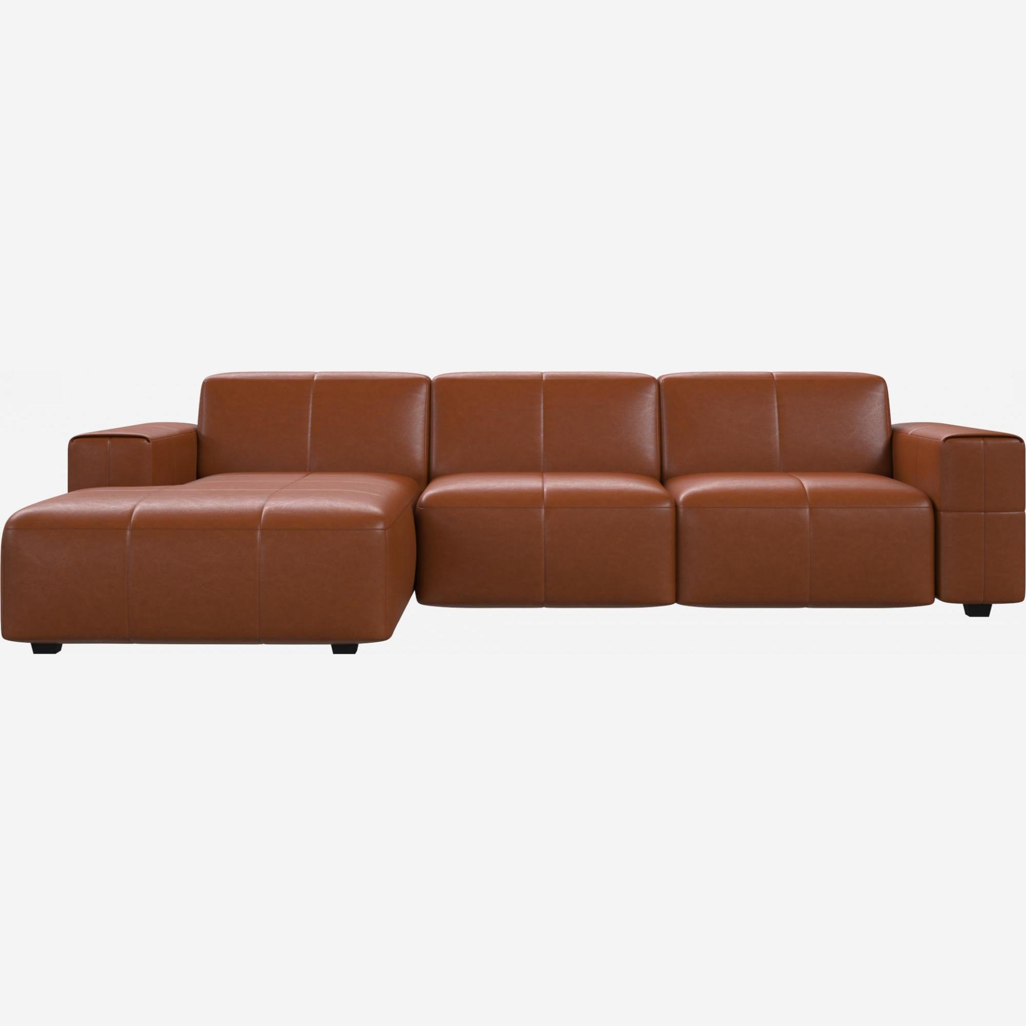 Vintage leather 3-seater sofa with left chaise longue - Cognac