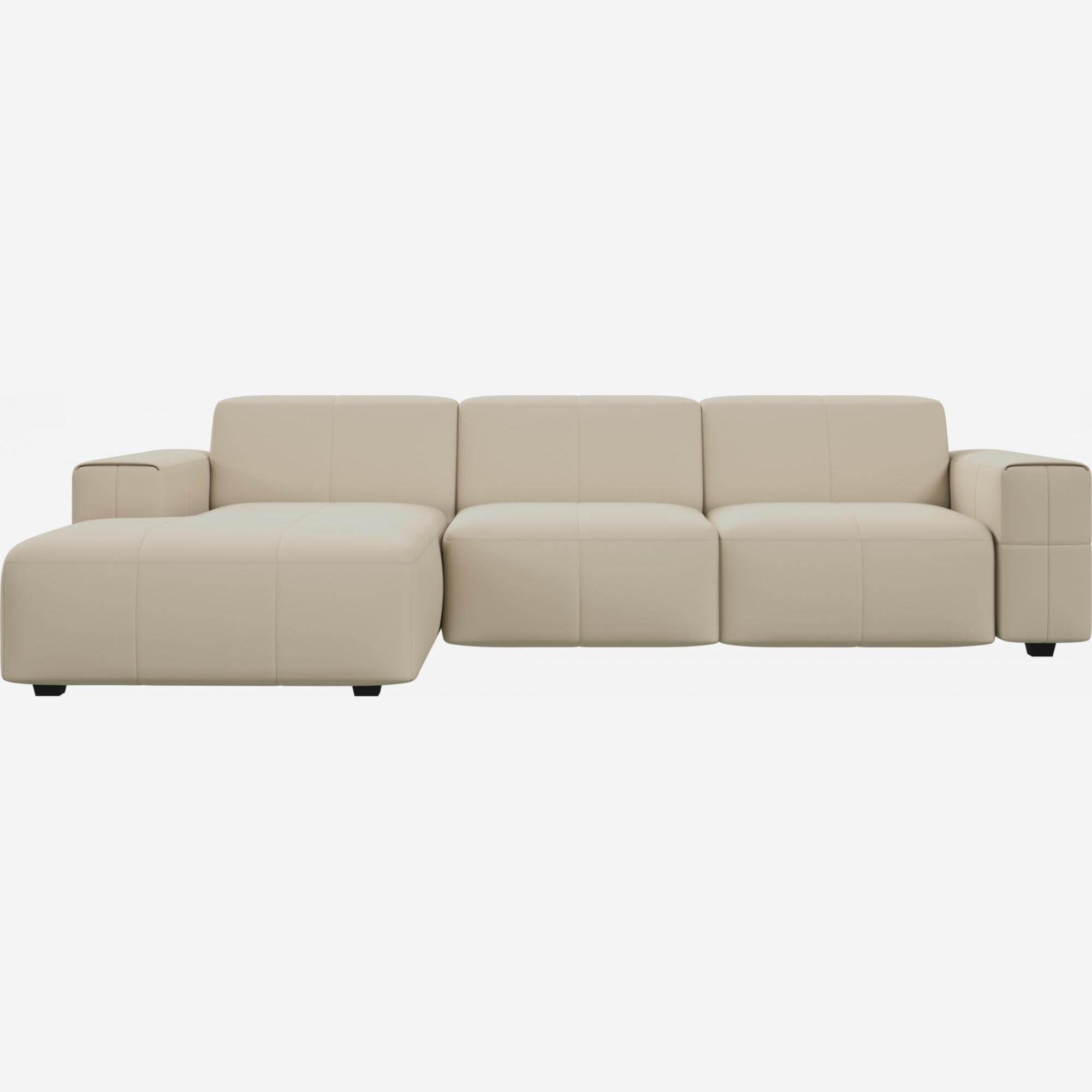 3-Sitzer Sofa mit Chaiselongue links aus Savoy-Leder - Alabasterweiß