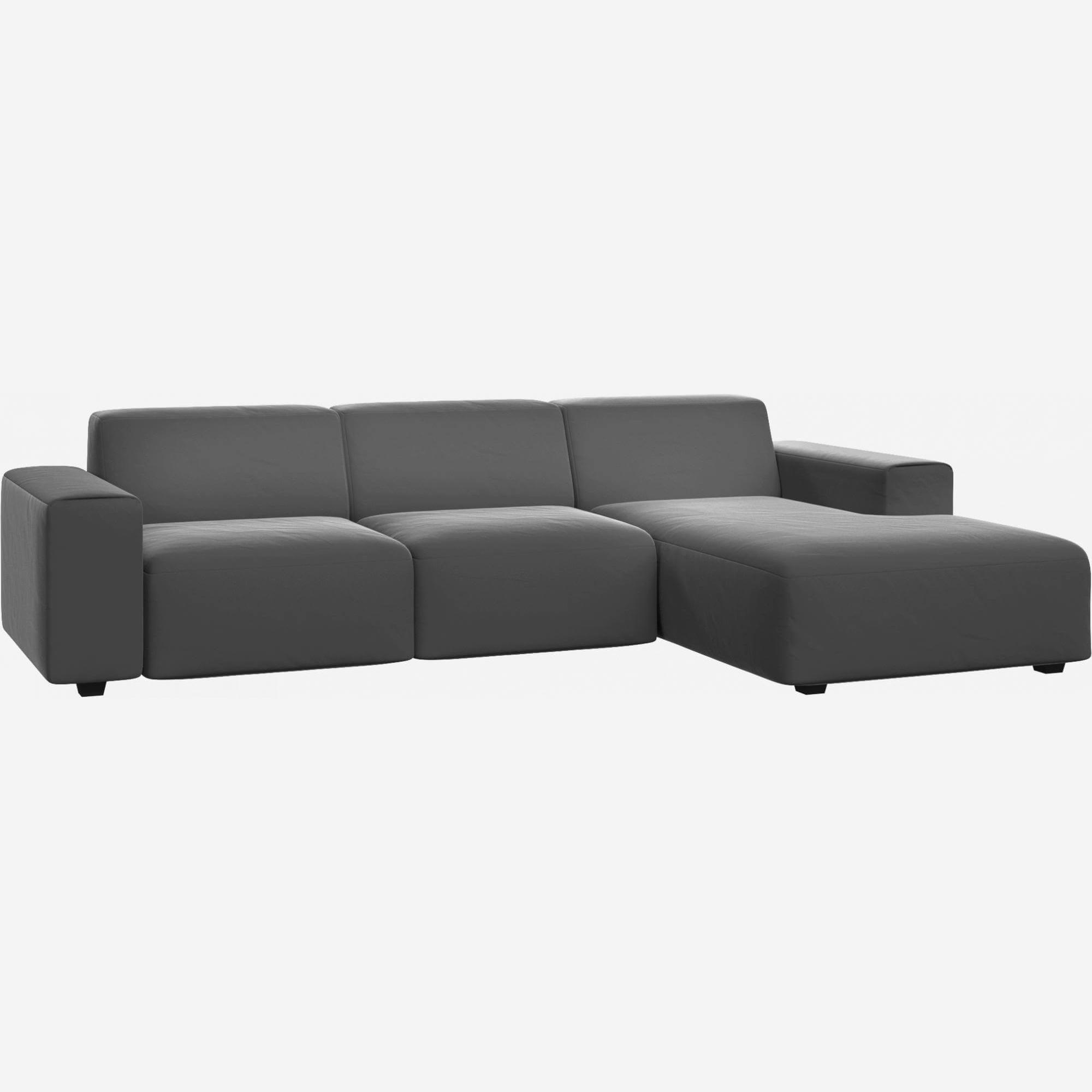 3-Sitzer Sofa mit Chaiselongue rechts aus Samt - Schiefergrau