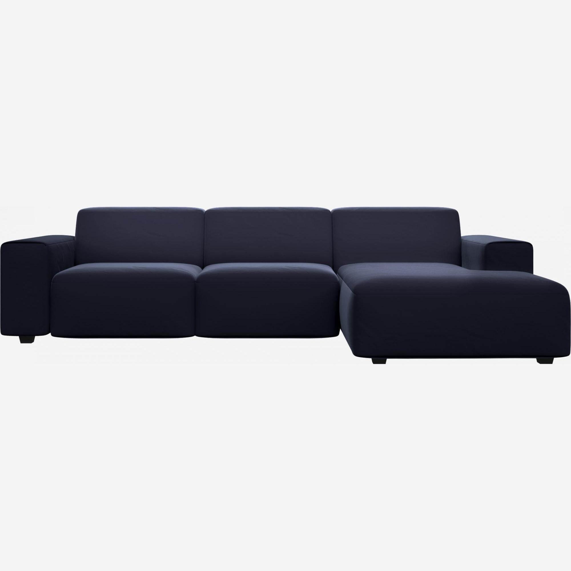 Velvet 3-seater sofa with right chaise longue - Navy blue