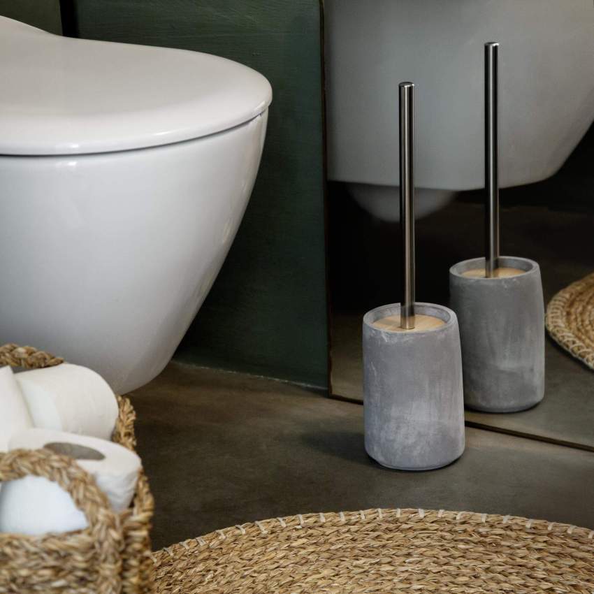 Concrete, wood and metal toilet brush