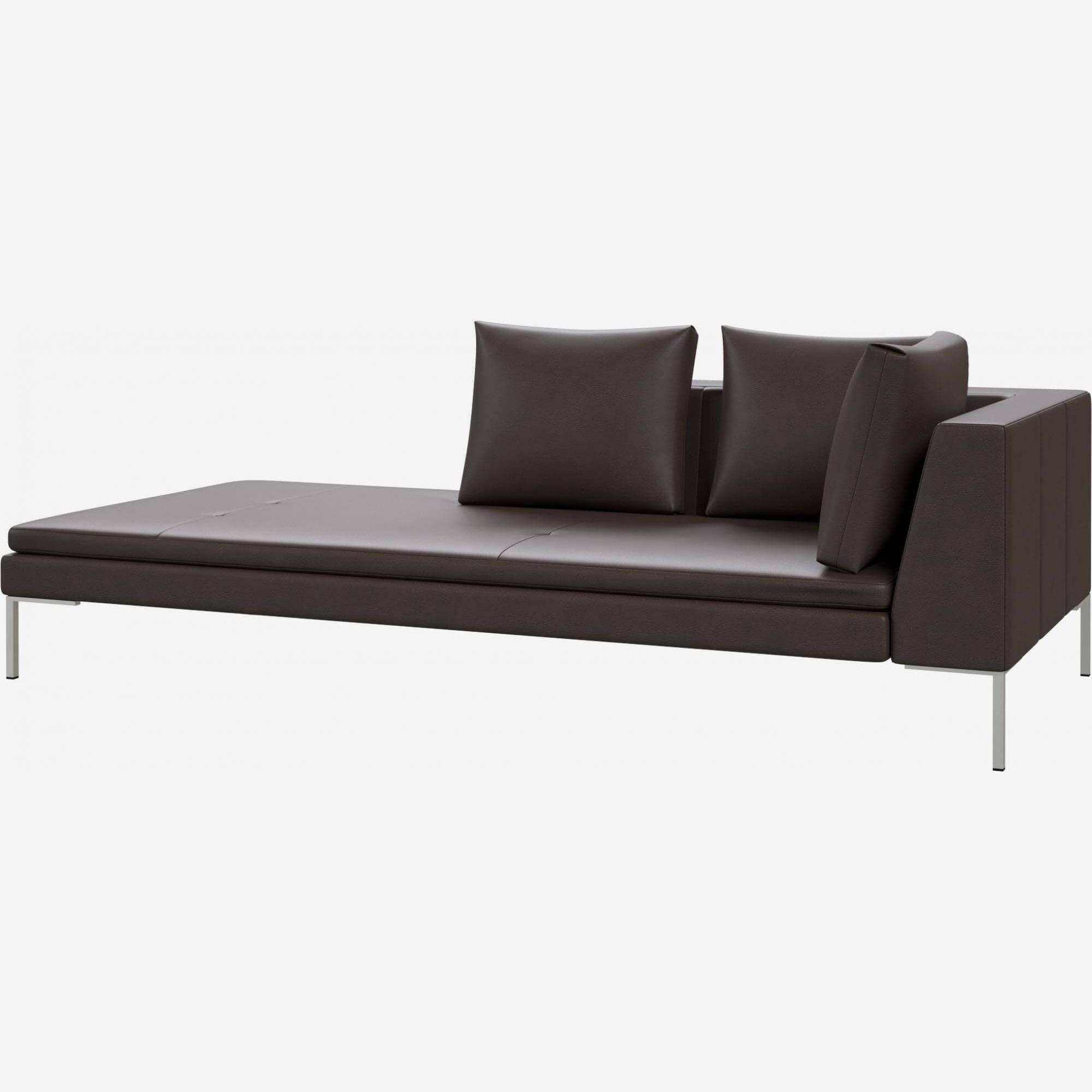 Left chaise longue in Savoy semi-aniline leather, dark brown amaretto