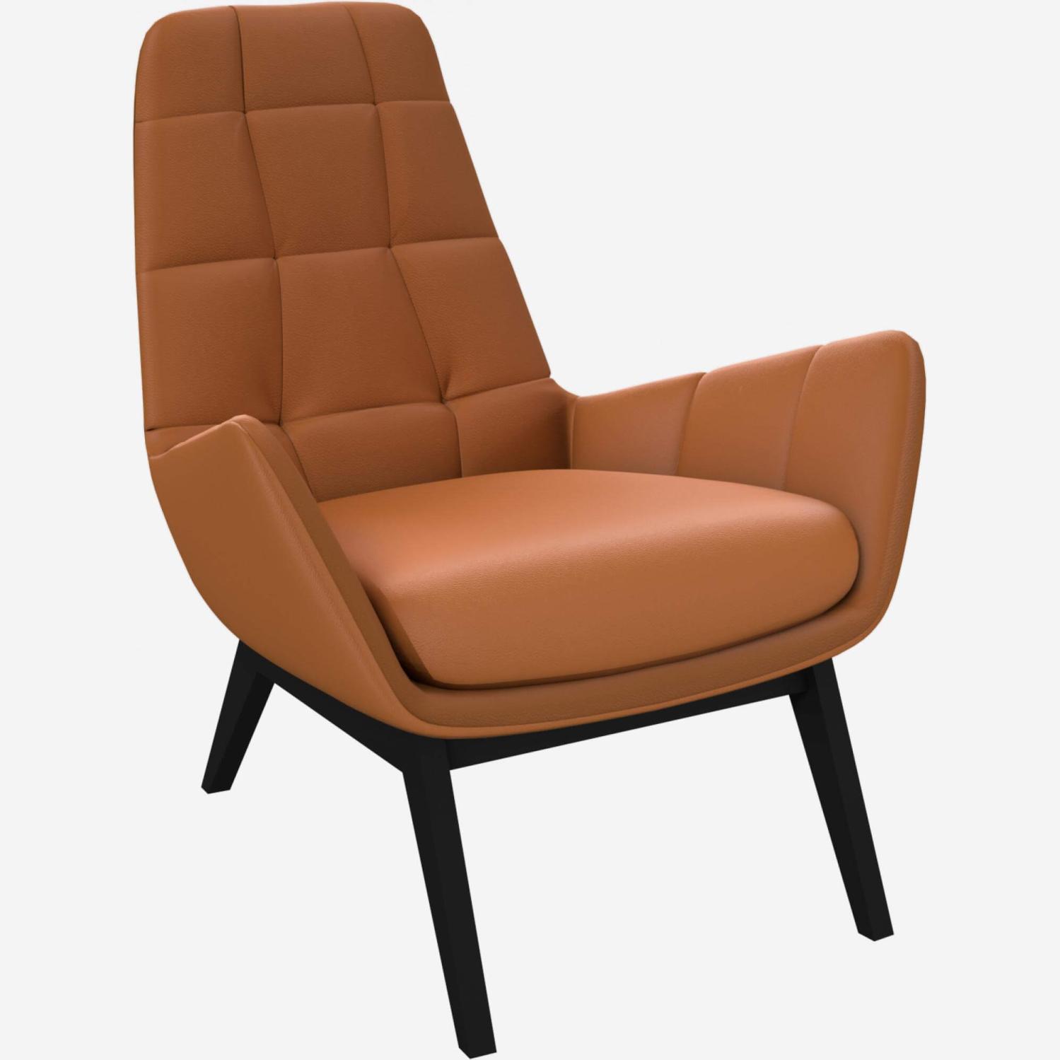 Armchair in Savoy semi-aniline leather, cognac with dark oak legs