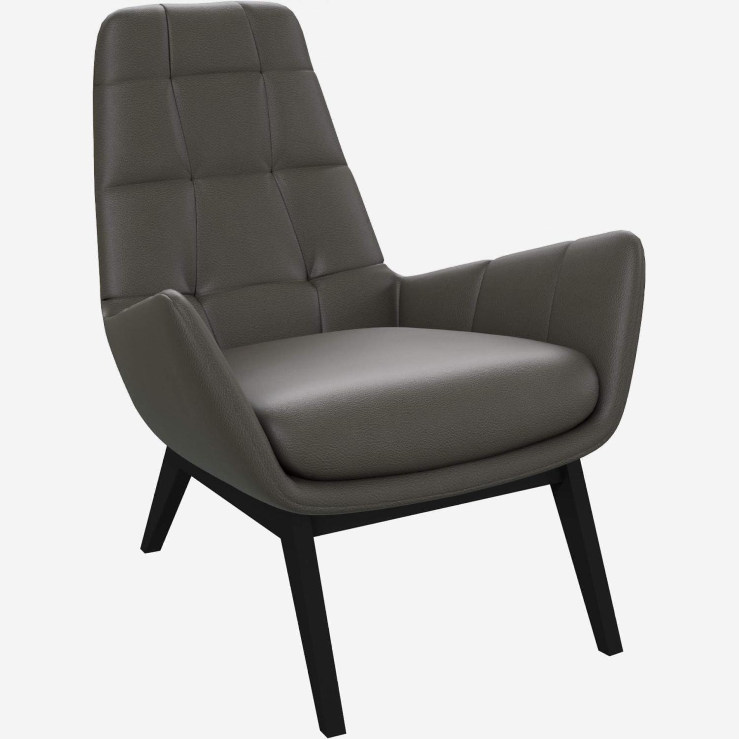 Armchair in Savoy semi-aniline leather, grey with dark oak legs