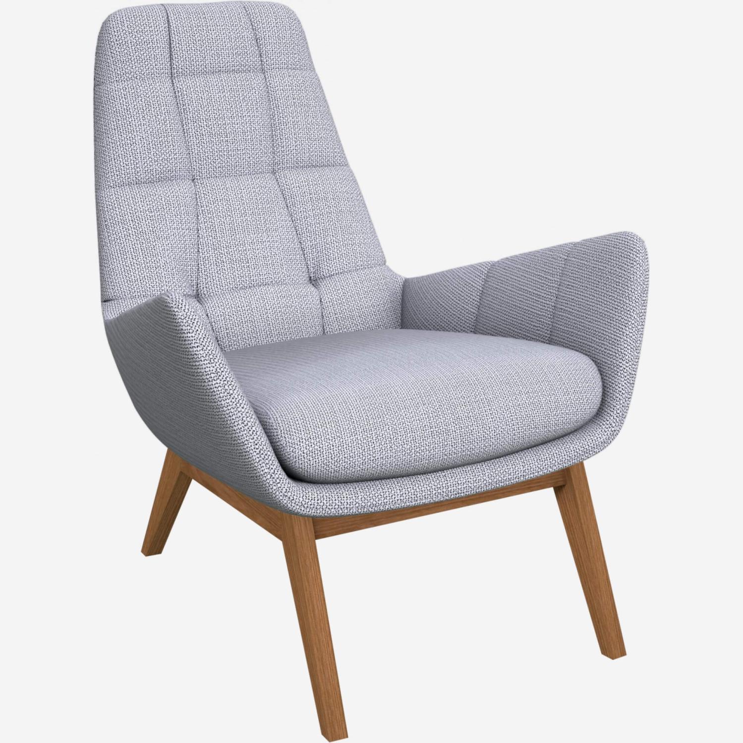 Armchair in Fasoli fabric, grey sky with oak legs