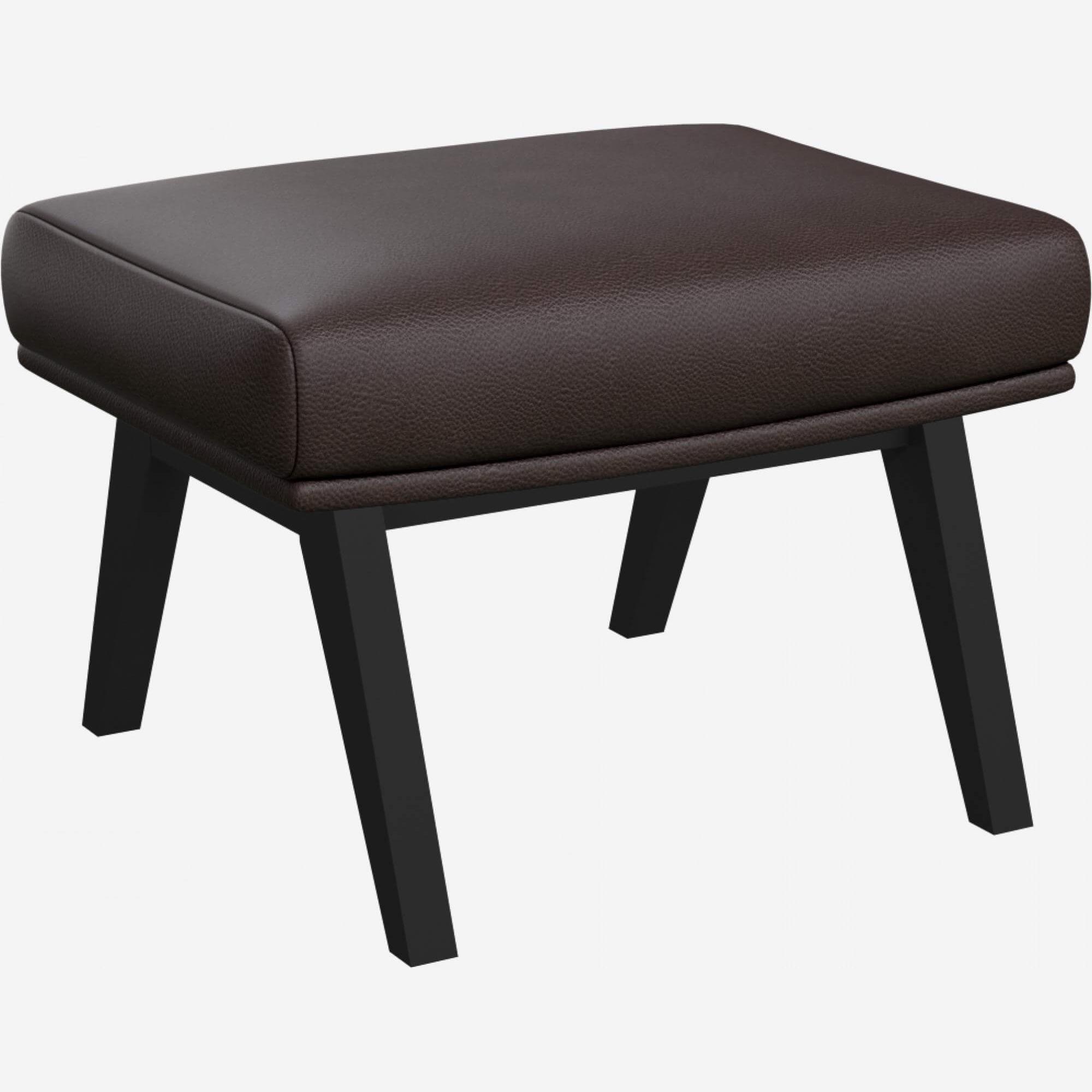 Footstool in Savoy semi-aniline leather, dark brown amaretto with dark legs