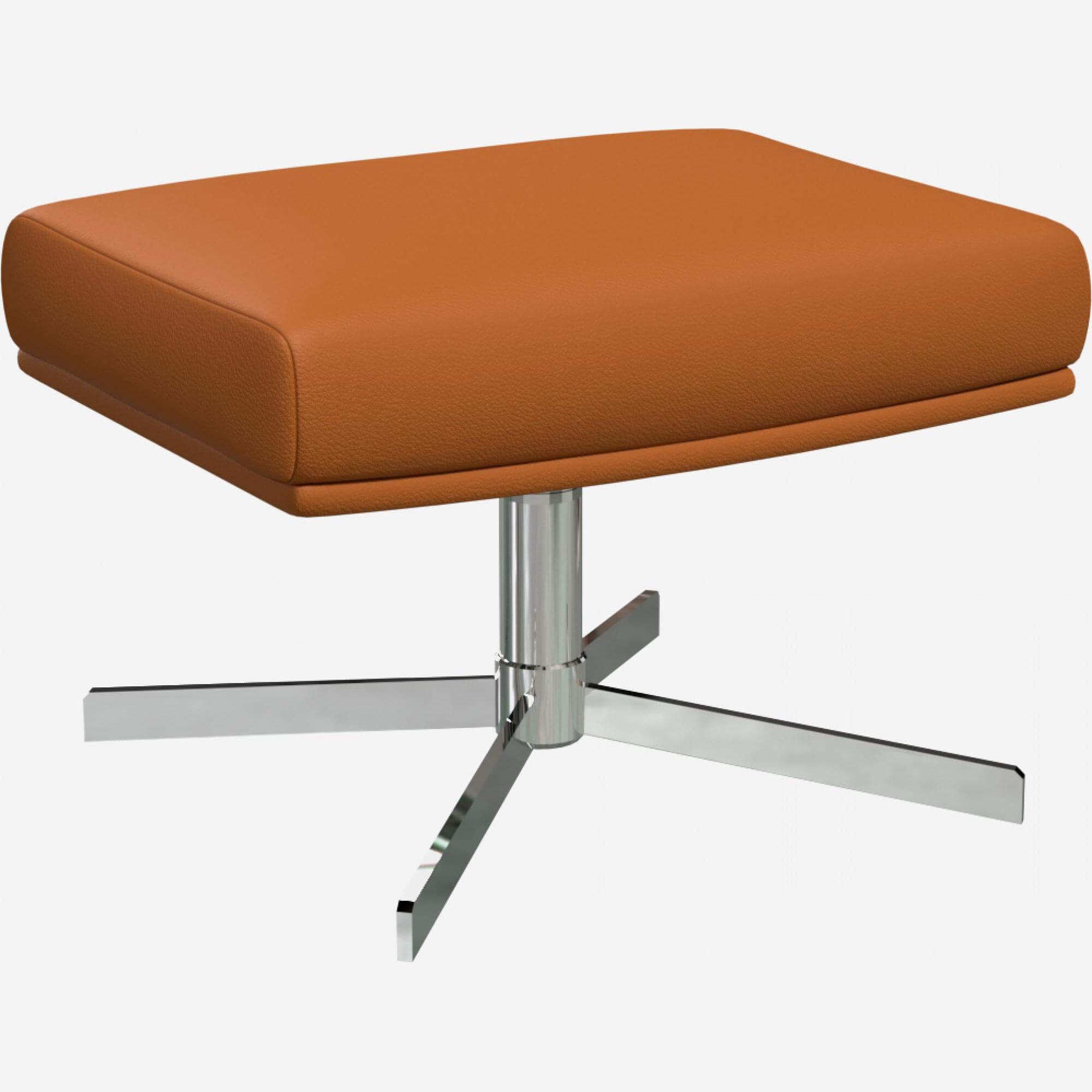 Footstool in Savoy semi-aniline leather, cognac with metal cross leg